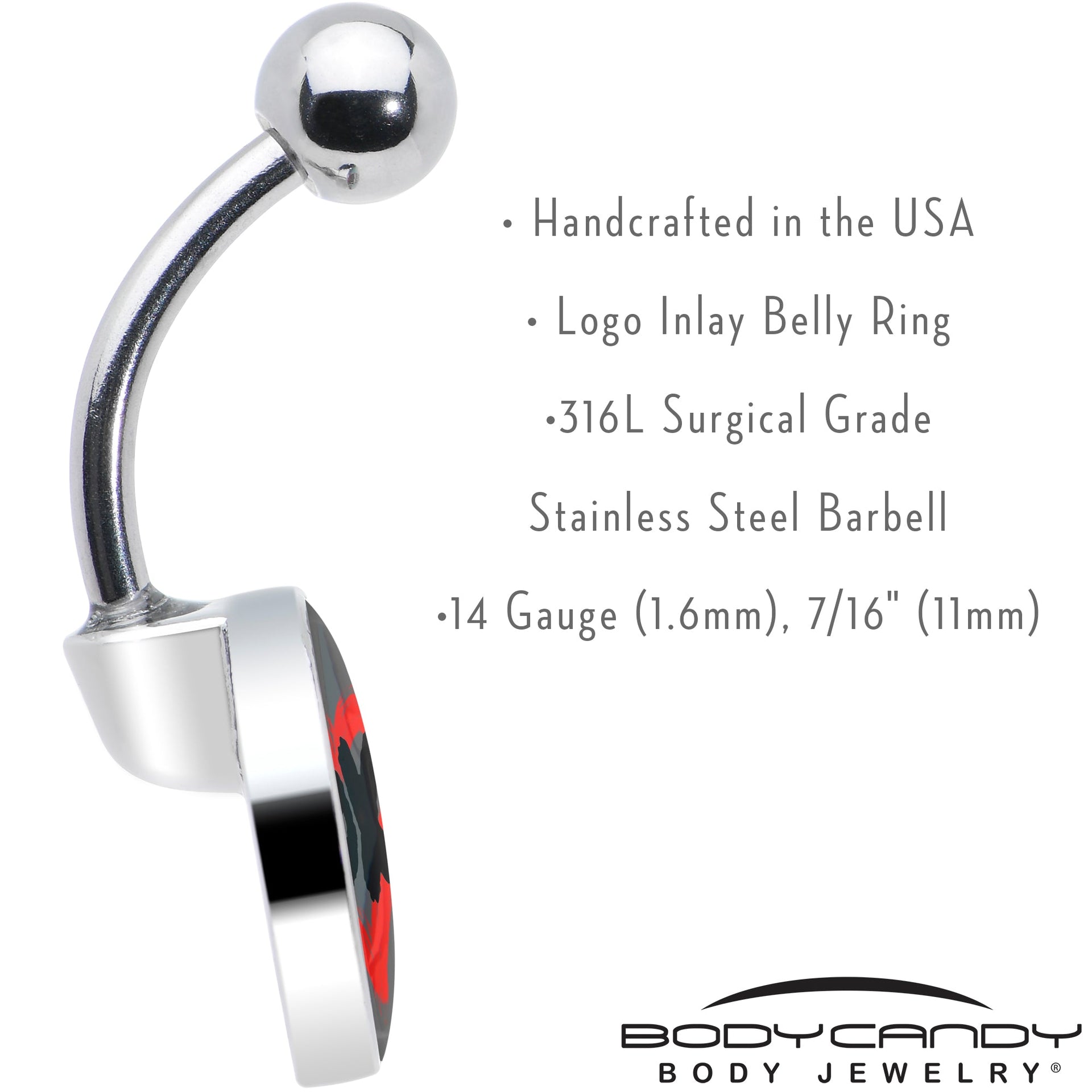 XOXO Red Heart Navel Ring in Surgical Grade Stainless Steel