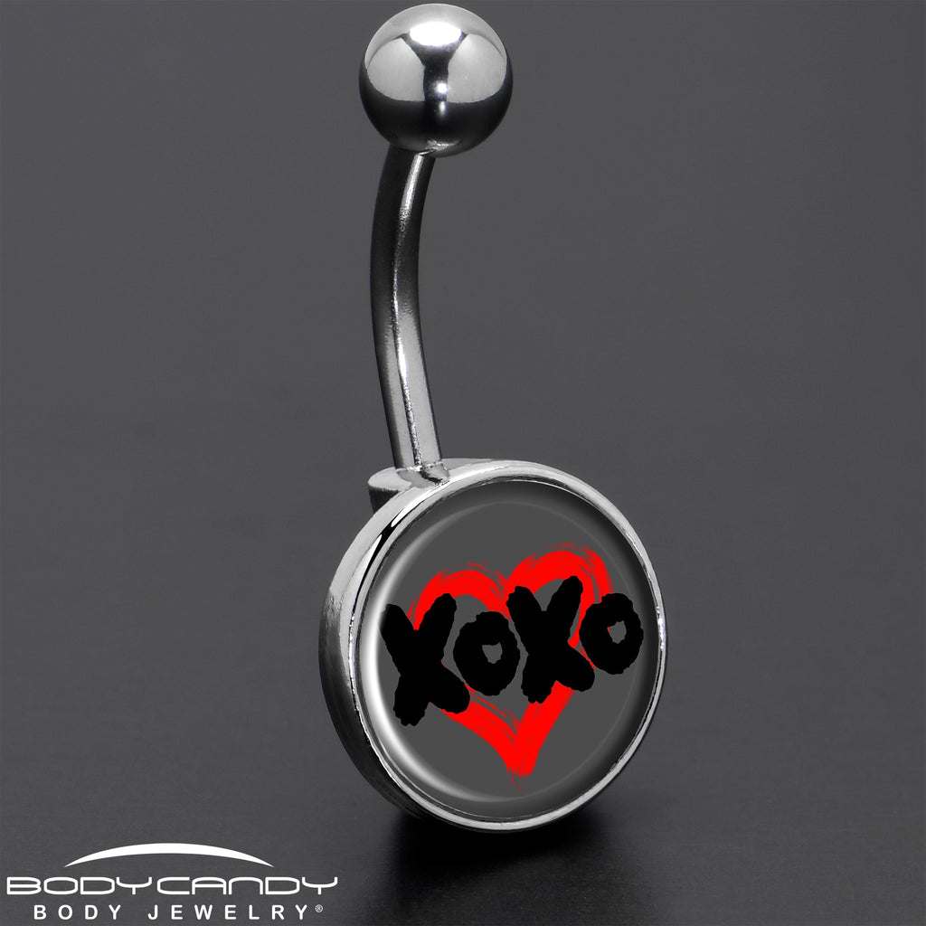 XOXO Red Heart Navel Ring in Surgical Grade Stainless Steel