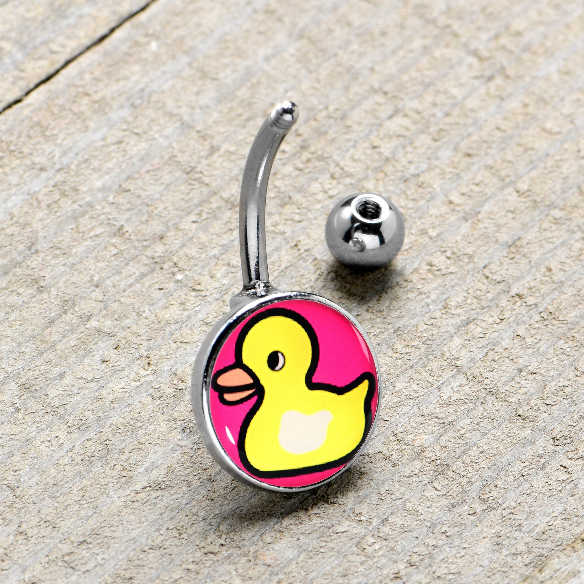 Yellow Ducky Navel Ring with Pink Background Belly Button Piercing - Image 3