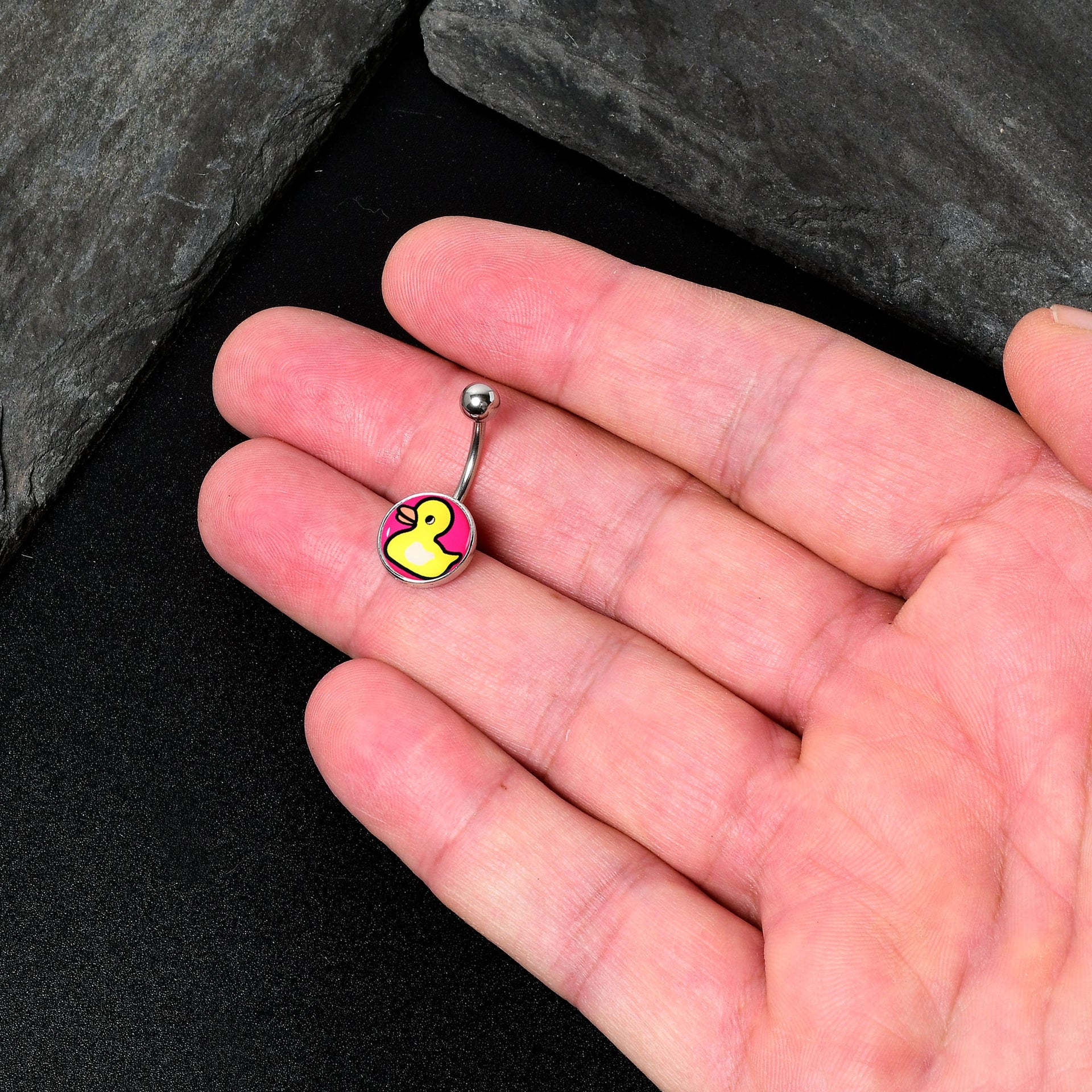 Yellow Ducky Navel Ring with Pink Background Belly Button Piercing - Image 5