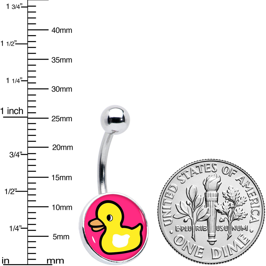 Yellow Ducky Navel Ring with Pink Background Belly Button Piercing - Image 6