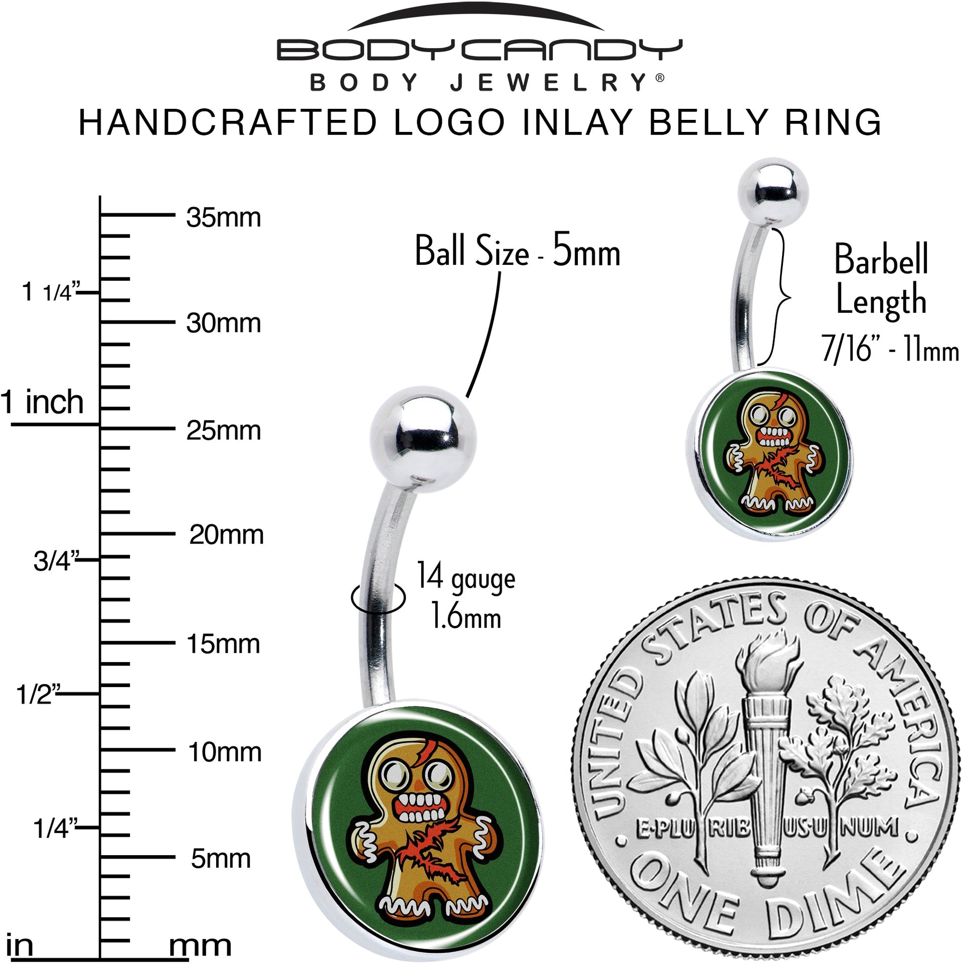 Zombie Gingerbread Man Christmas Belly Button Ring - Image 6