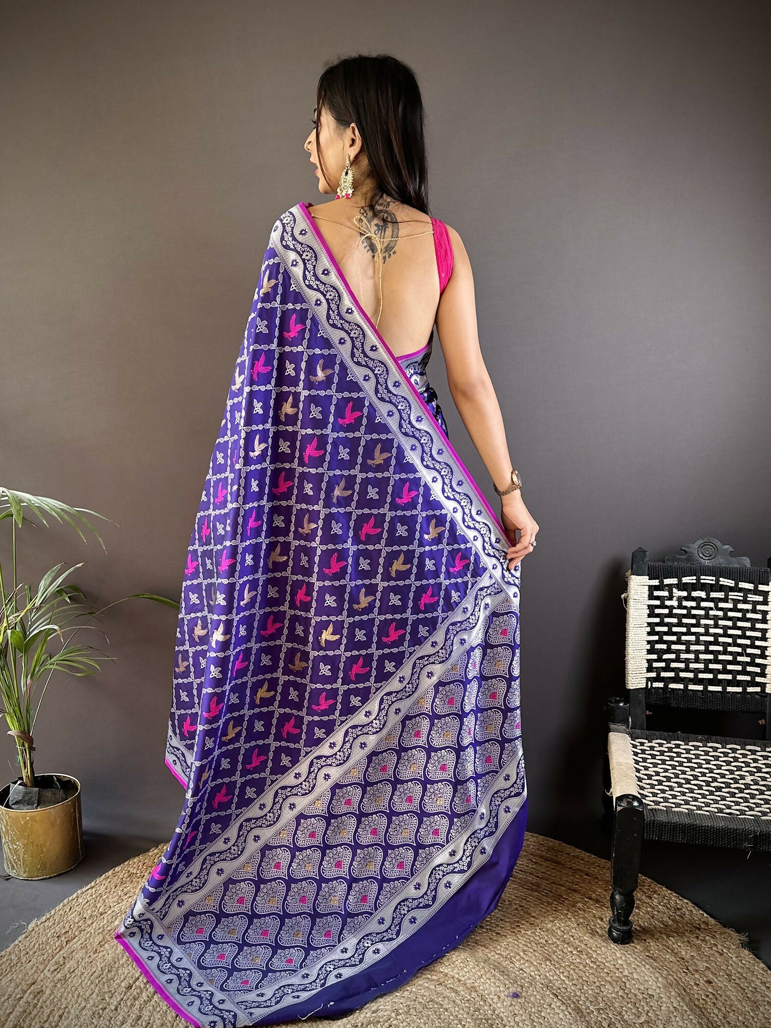 Blue Lichi Soft Silk Banarasi Saree with Jacquard Woven Pattern