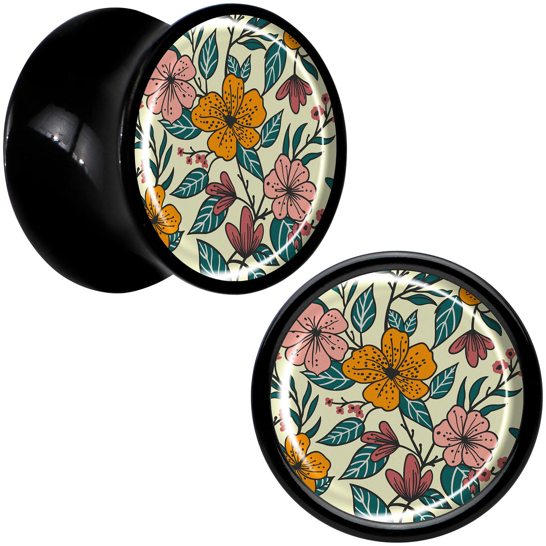 Wildflower Black Acrylic Saddle Plug Set for Ear Stretching