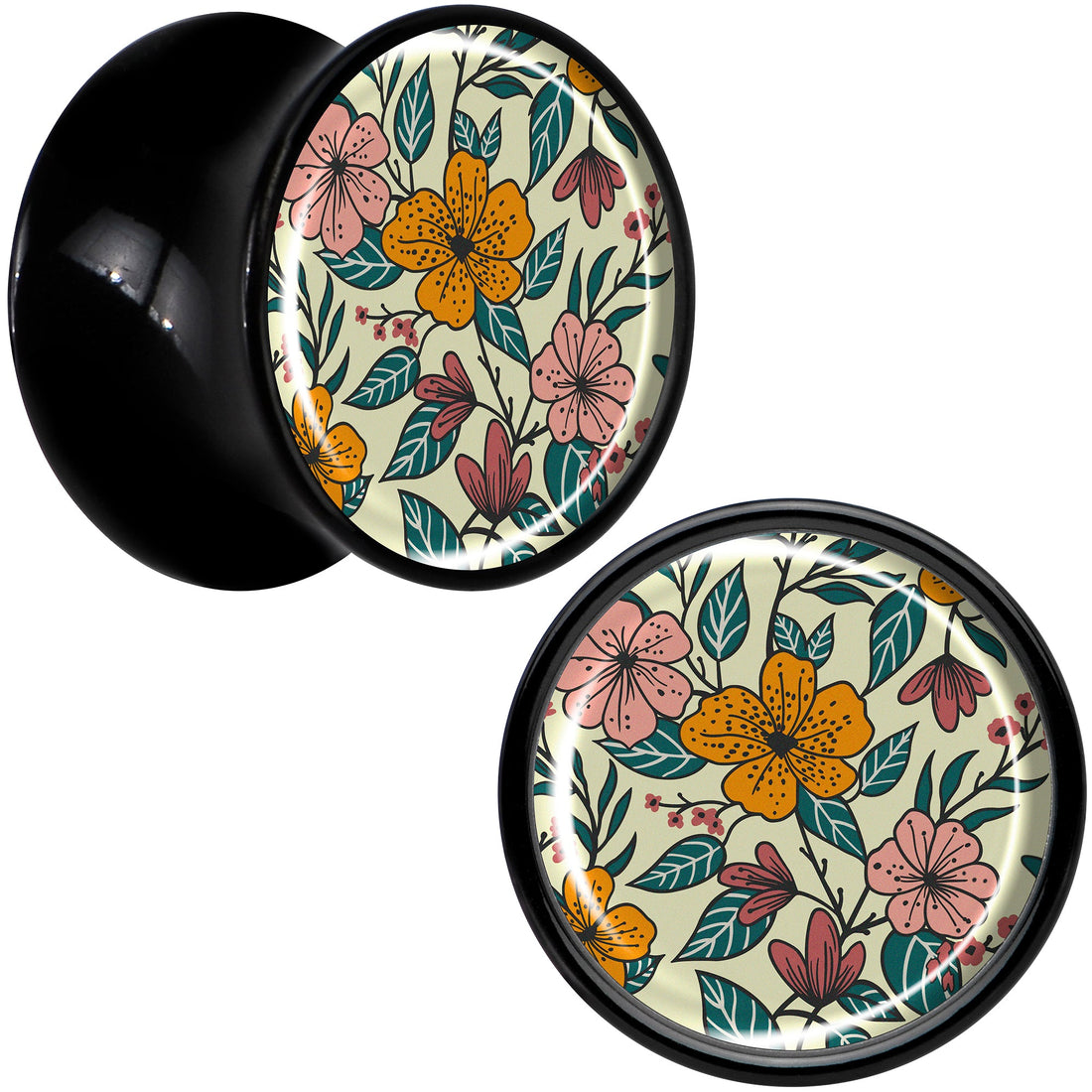 Wildflower Black Acrylic Saddle Plug Set for Ear Stretching