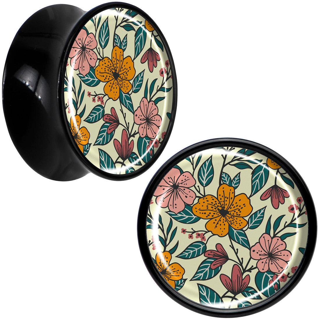 Wildflower Black Acrylic Saddle Plug Set for Ear Stretching