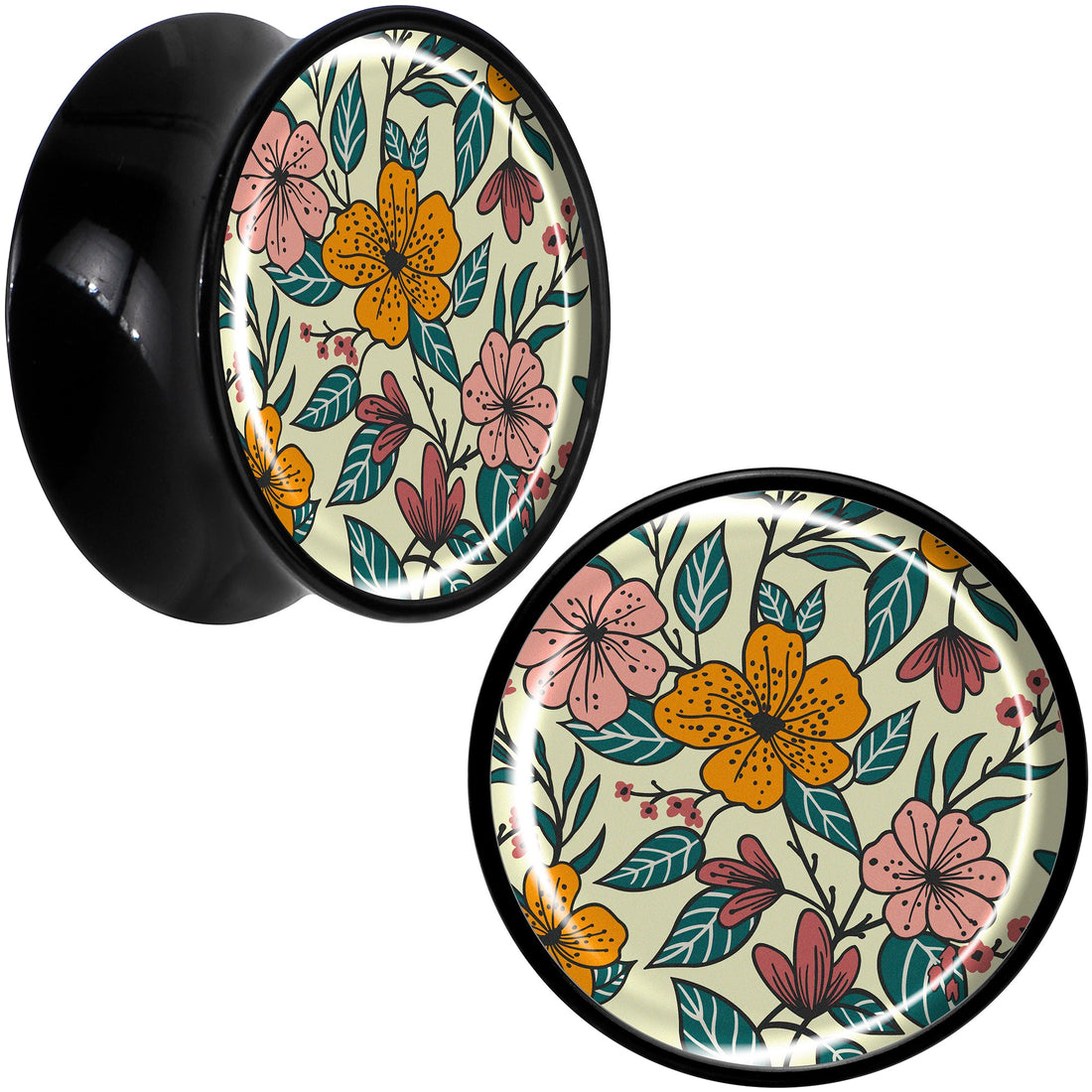 Wildflower Black Acrylic Saddle Plug Set for Ear Stretching
