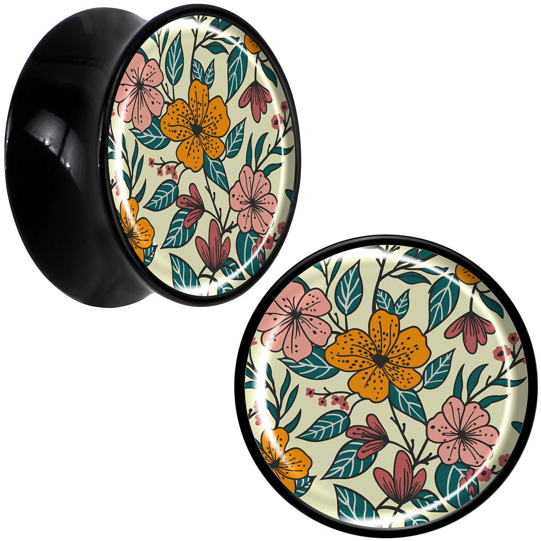 Wildflower Black Acrylic Saddle Plug Set for Ear Stretching