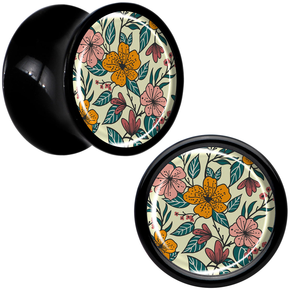 Wildflower Black Acrylic Saddle Plug Set for Ear Stretching