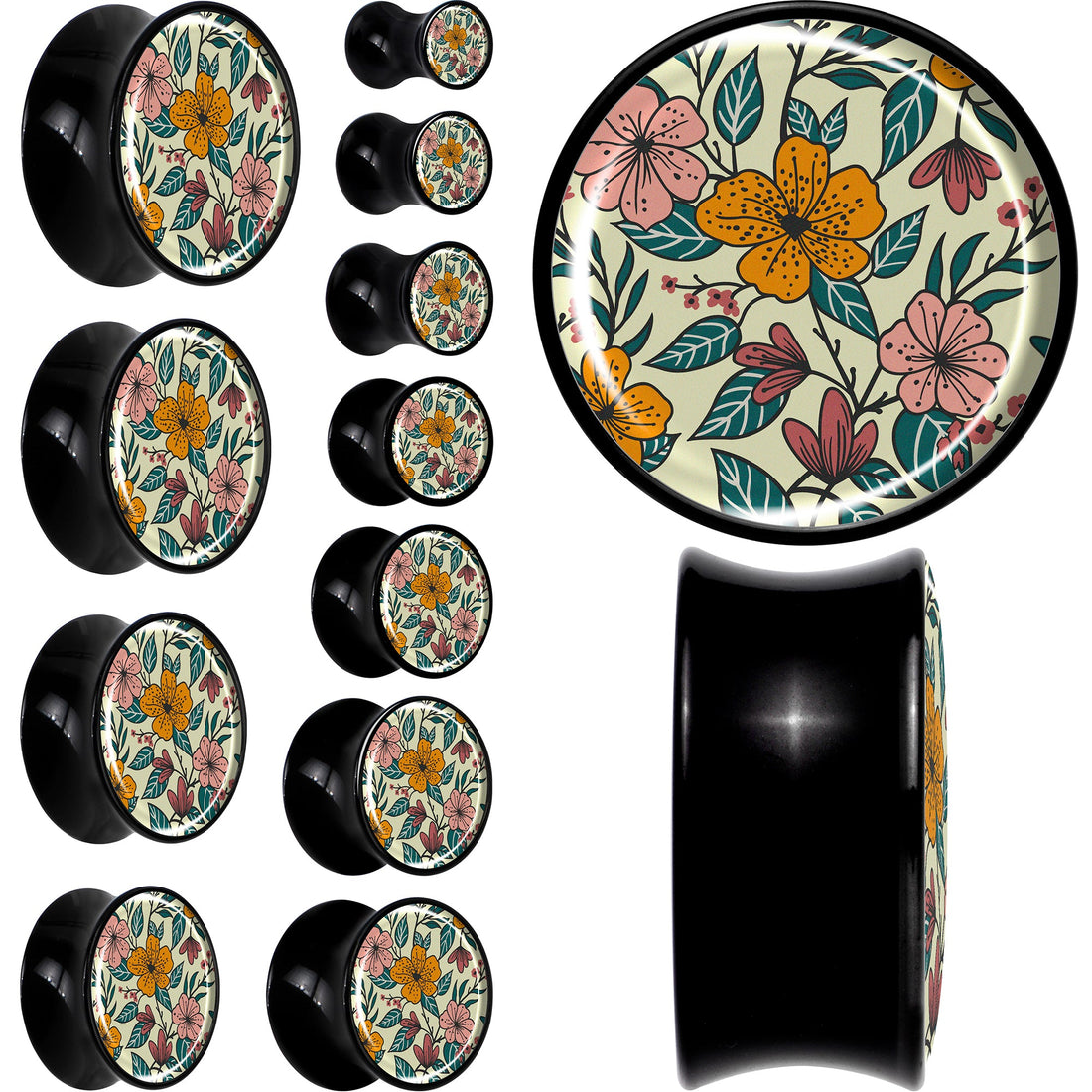 Wildflower Black Acrylic Saddle Plug Set for Ear Stretching