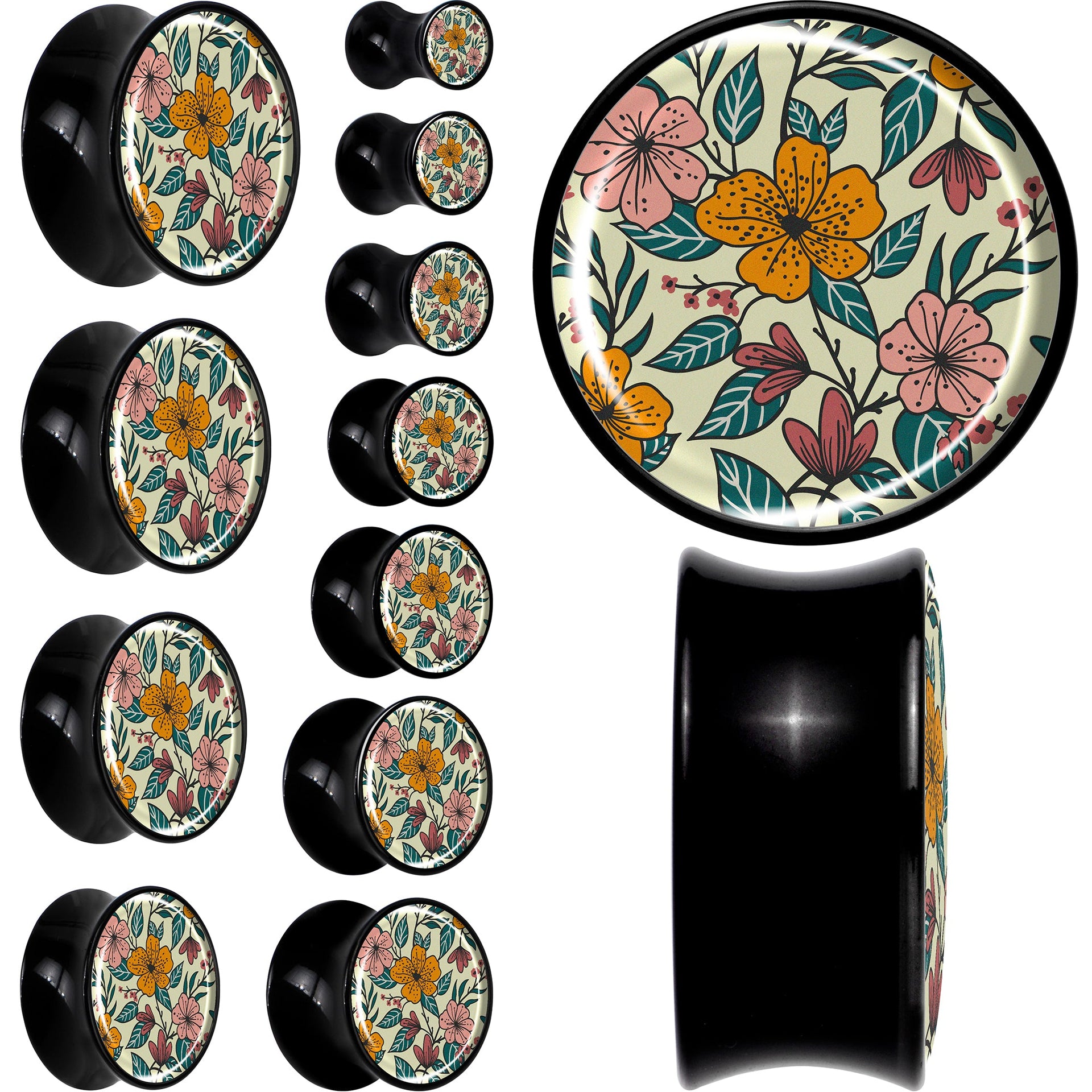 Wildflower Black Acrylic Saddle Plug Set for Ear Stretching