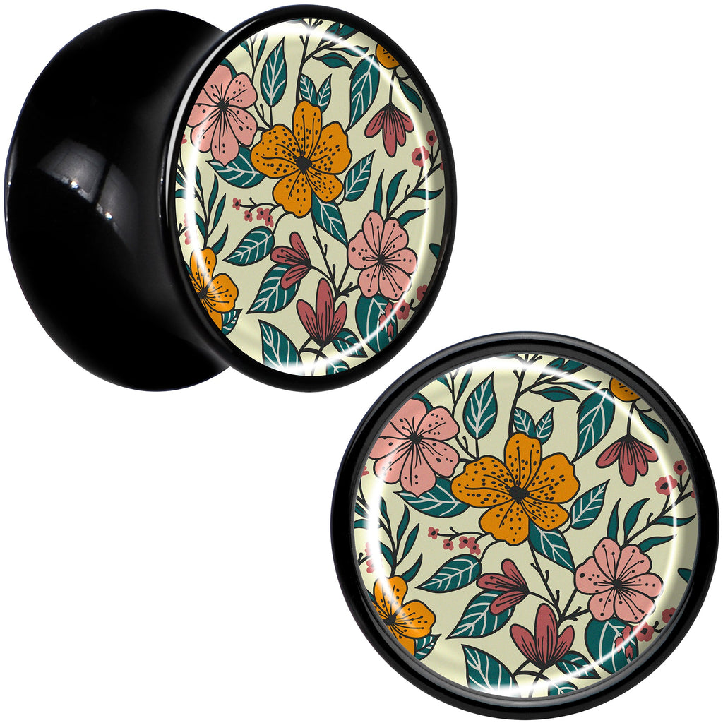 Wildflower Black Acrylic Saddle Plug Set for Ear Stretching