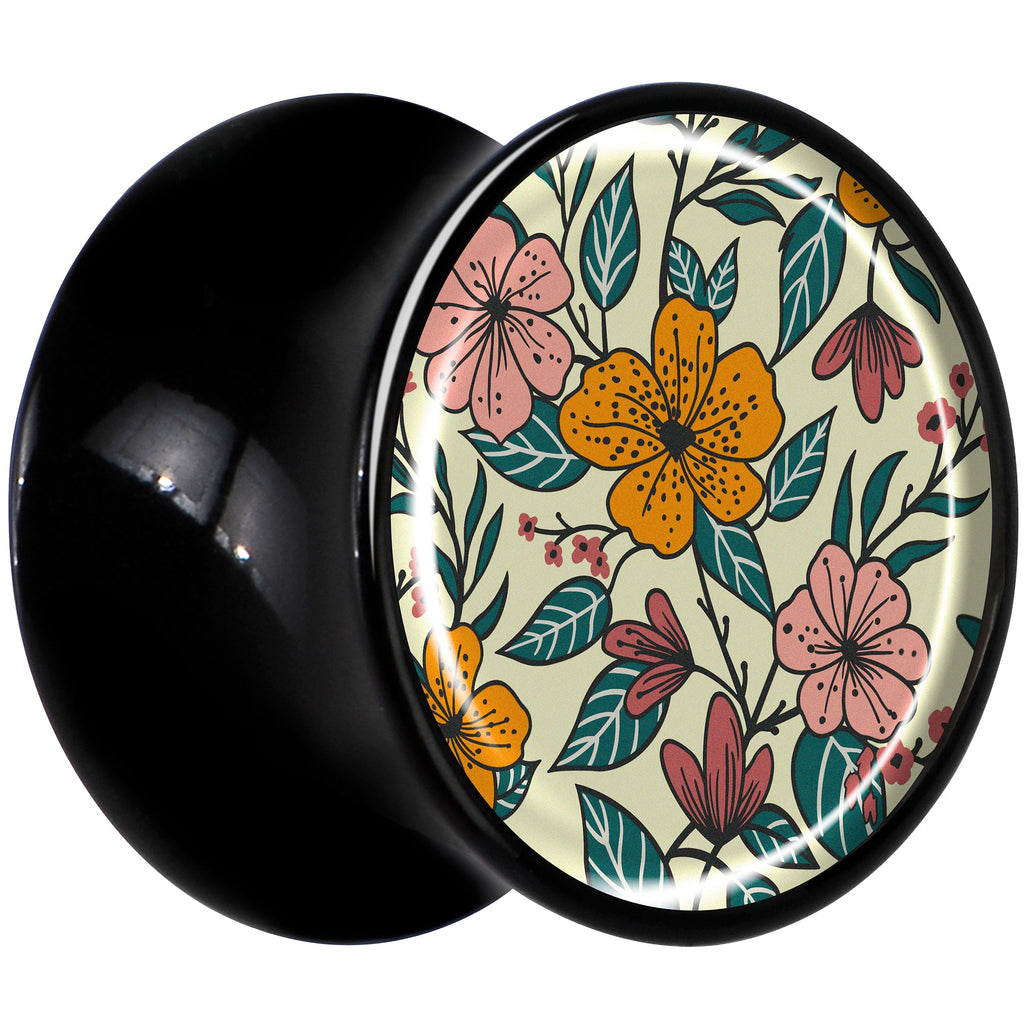Wildflower Black Acrylic Saddle Plug Set for Ear Stretching