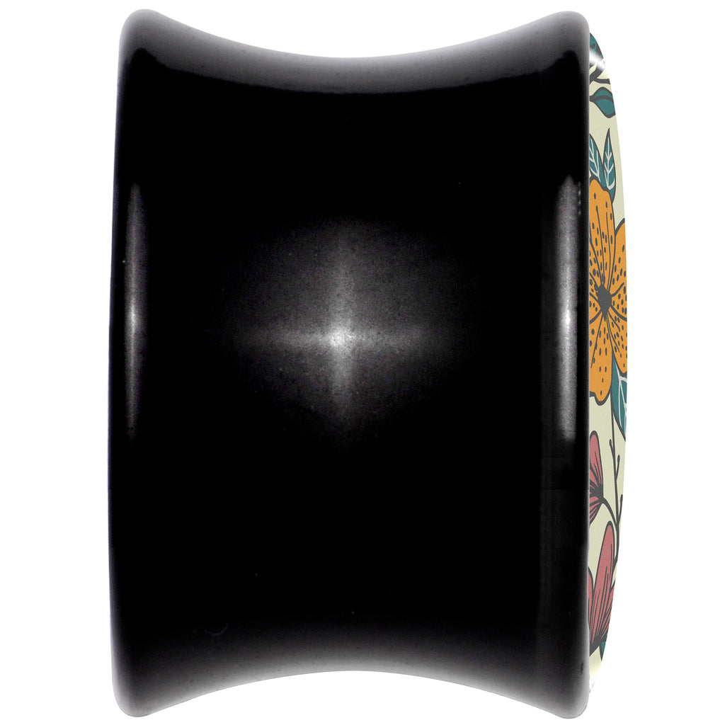 Wildflower Black Acrylic Saddle Plug Set for Ear Stretching
