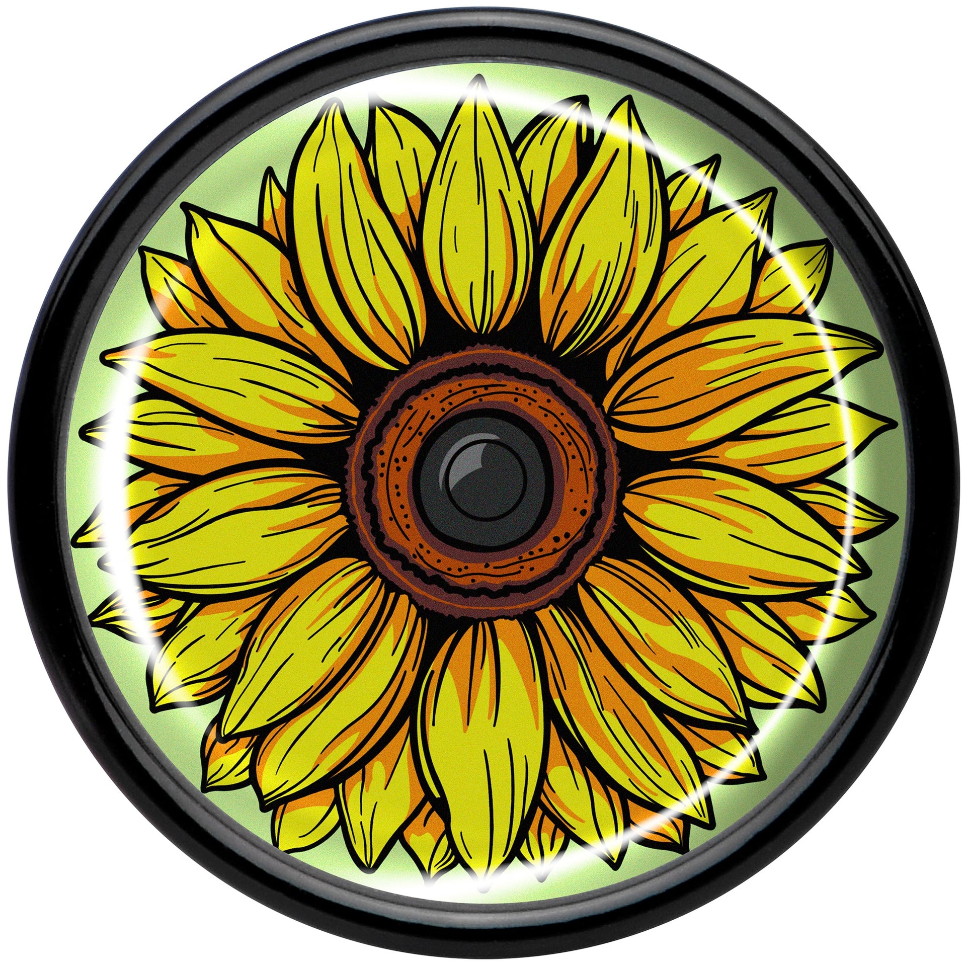 Yellow Sunflower Saddle Plugs in Black Acrylic - Hypoallergenic