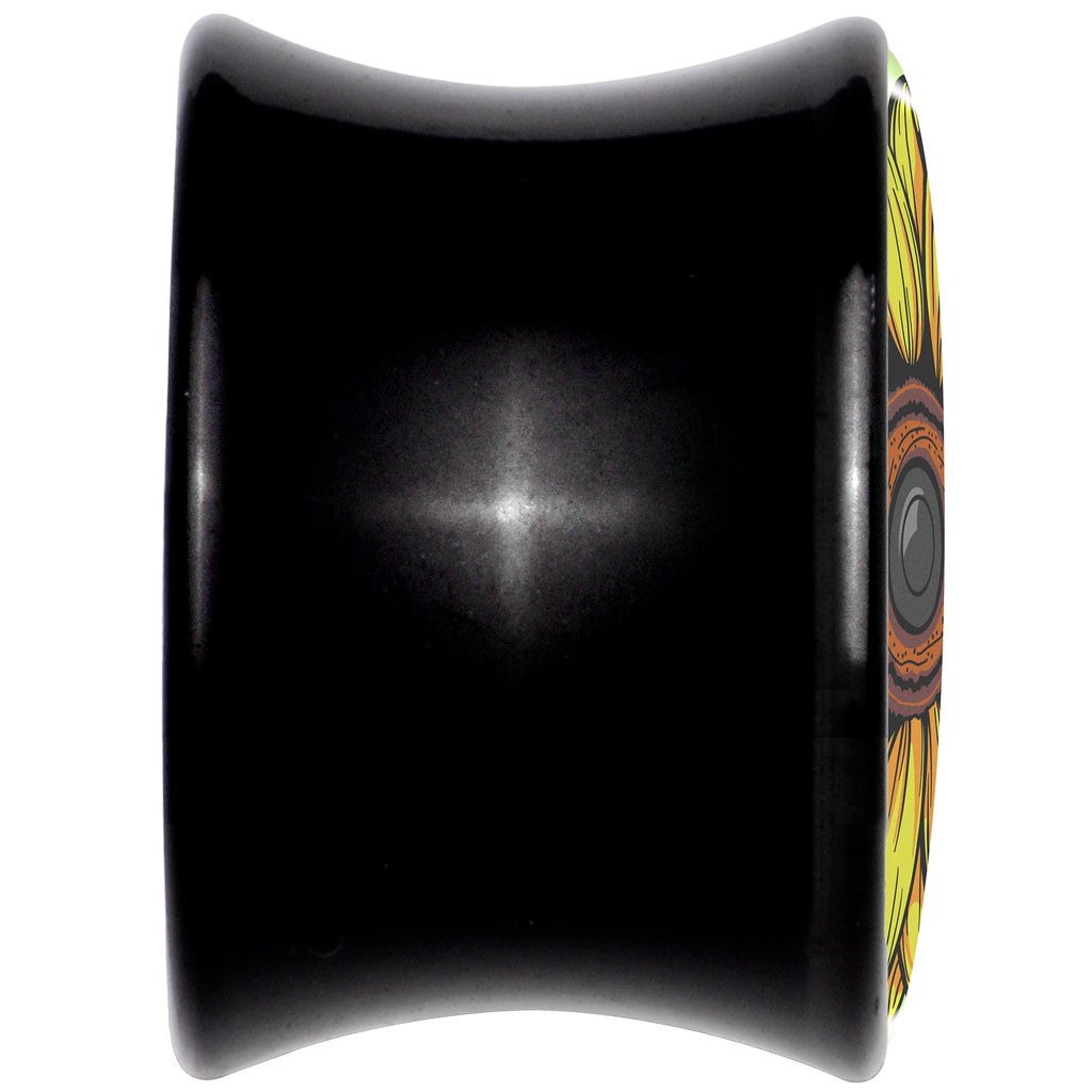 Yellow Sunflower Saddle Plugs in Black Acrylic - Hypoallergenic
