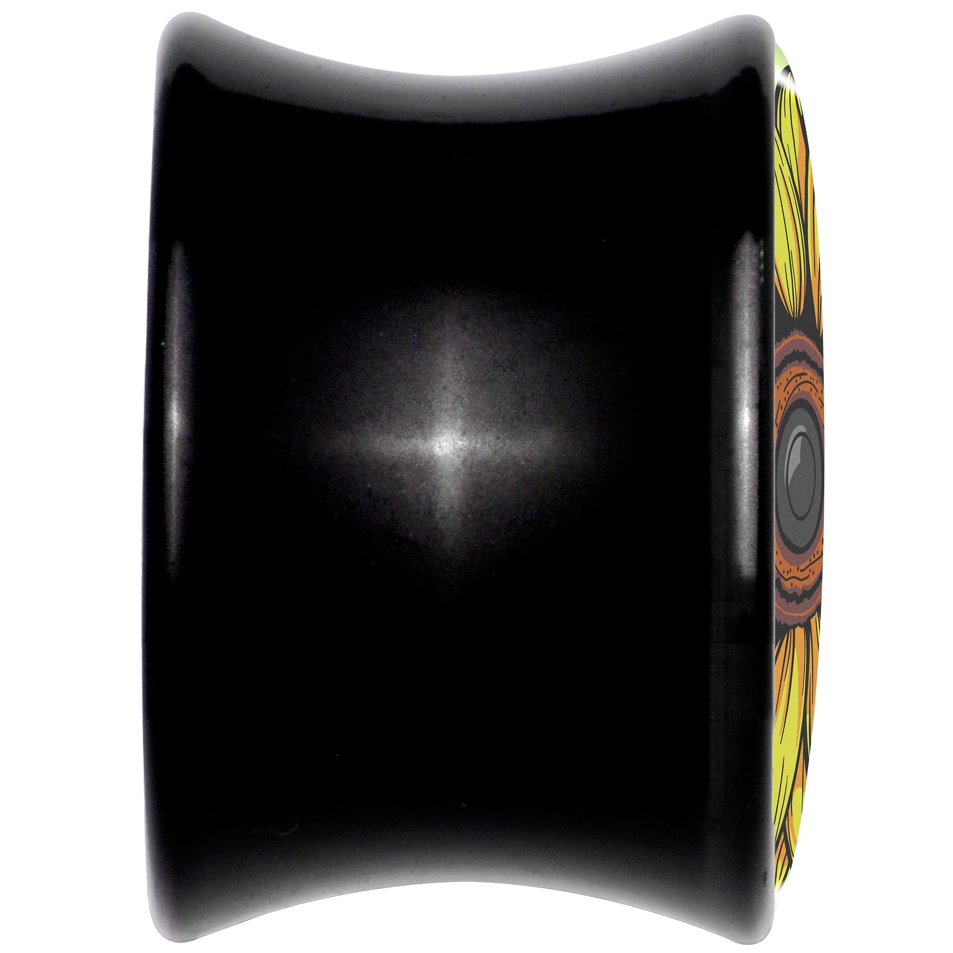 Yellow Sunflower Saddle Plugs in Black Acrylic - Hypoallergenic