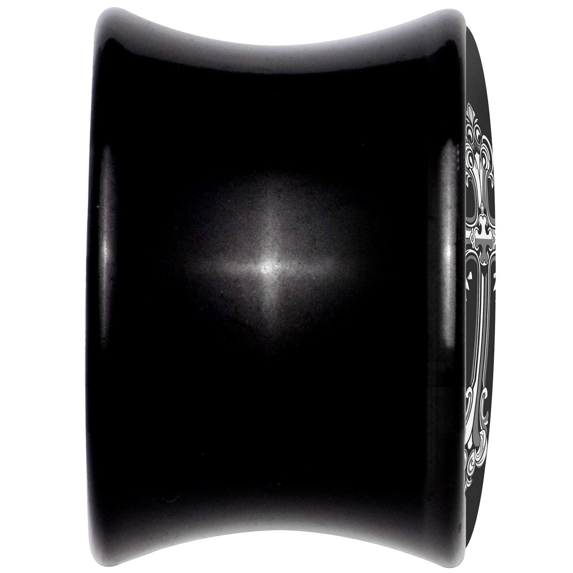 0G Black White Winged Cross Black Acrylic Saddle Plug Set by Onyx O
