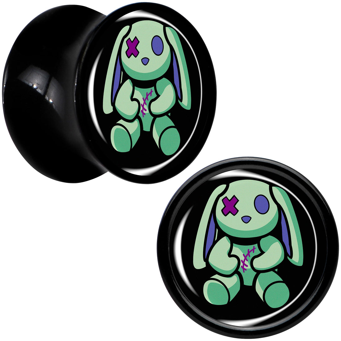 Zombie Bunny Black Acrylic Saddle Plug Set for Stretched Lobes - Image 6