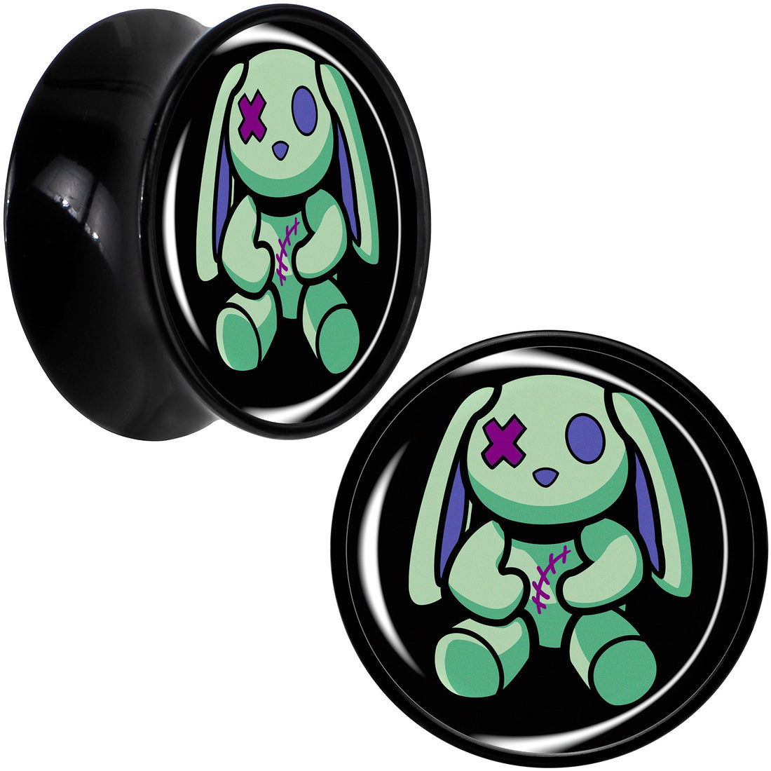 Zombie Bunny Black Acrylic Saddle Plug Set for Stretched Lobes - Image 11