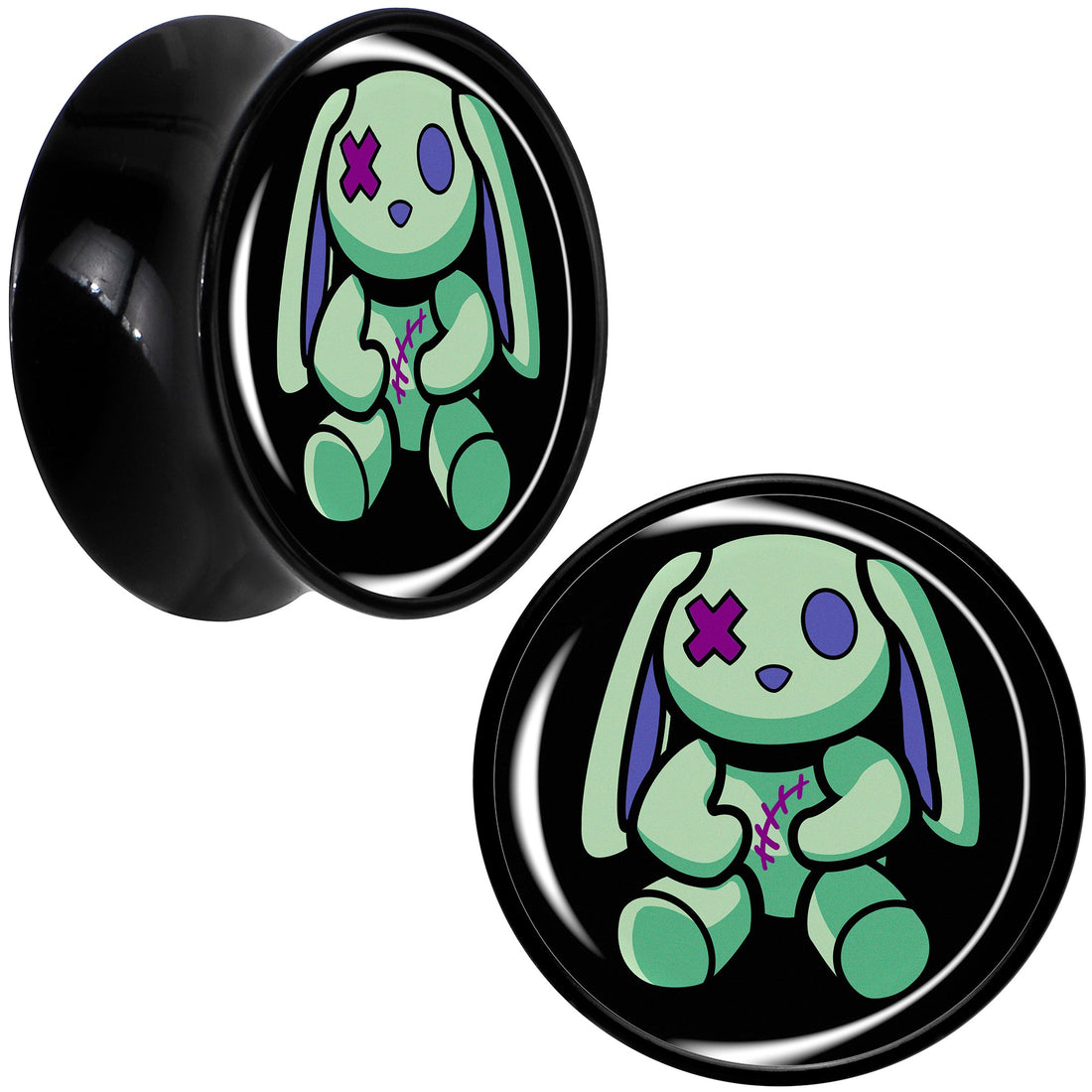 Zombie Bunny Black Acrylic Saddle Plug Set for Stretched Lobes - Image 12