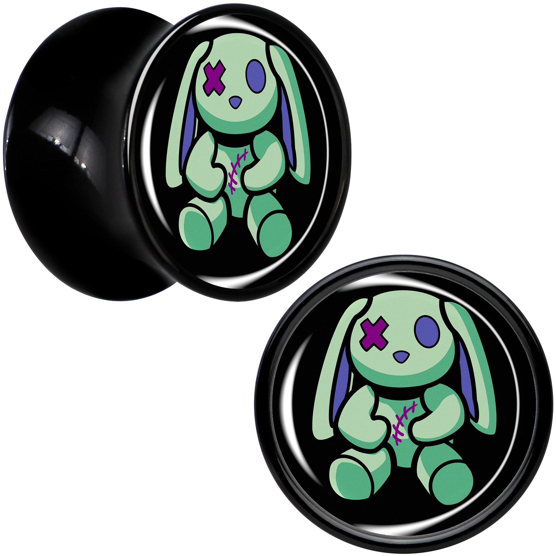 Zombie Bunny Black Acrylic Saddle Plug Set for Stretched Lobes - Image 2