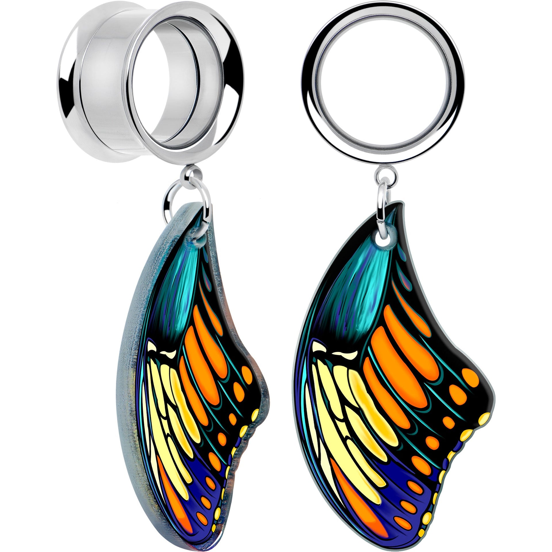 Wing of Butterfly design dangle tunnel plugs made of stainless steel