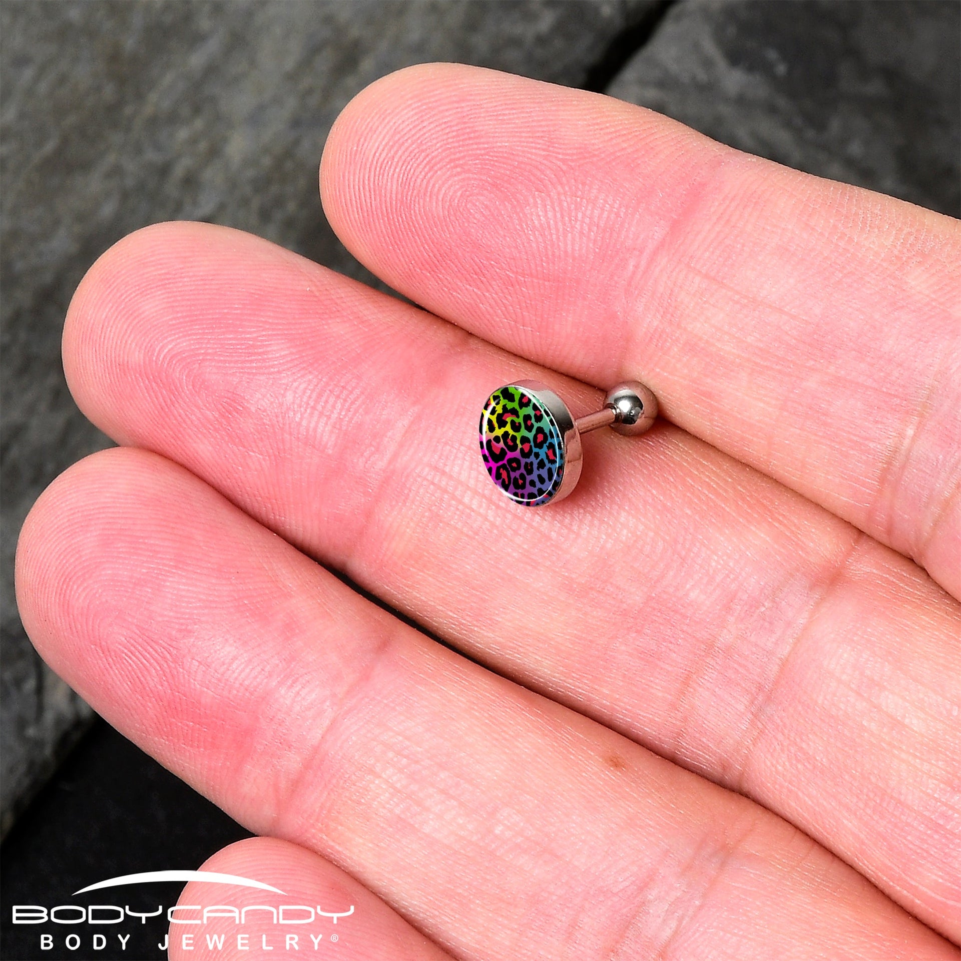 16G 1/4 Rainbow Cheetah Print Cartilage Tragus Earring by Onyx O