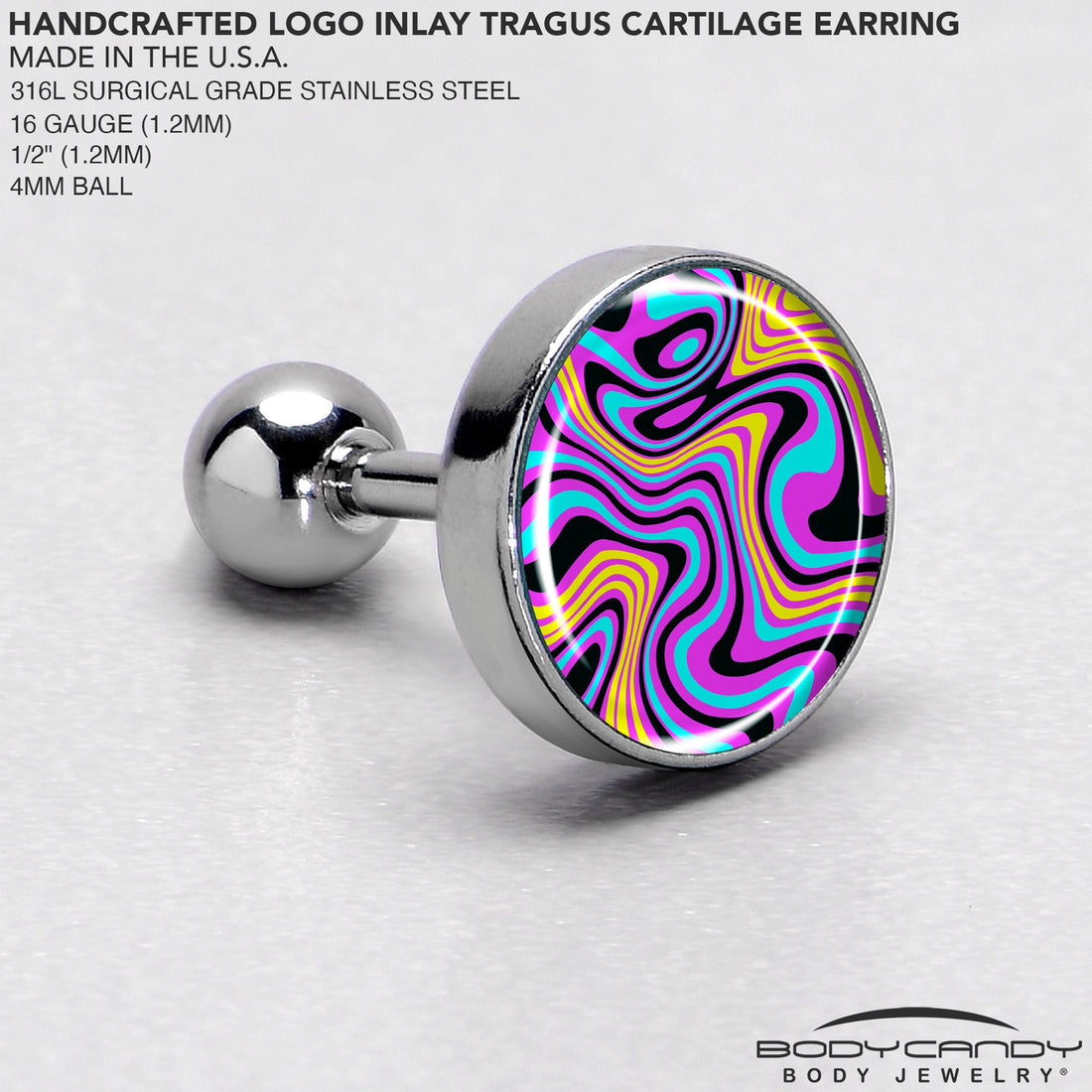 16G 1/4 Funky Swirls Cartilage Tragus Earring by Onyx O