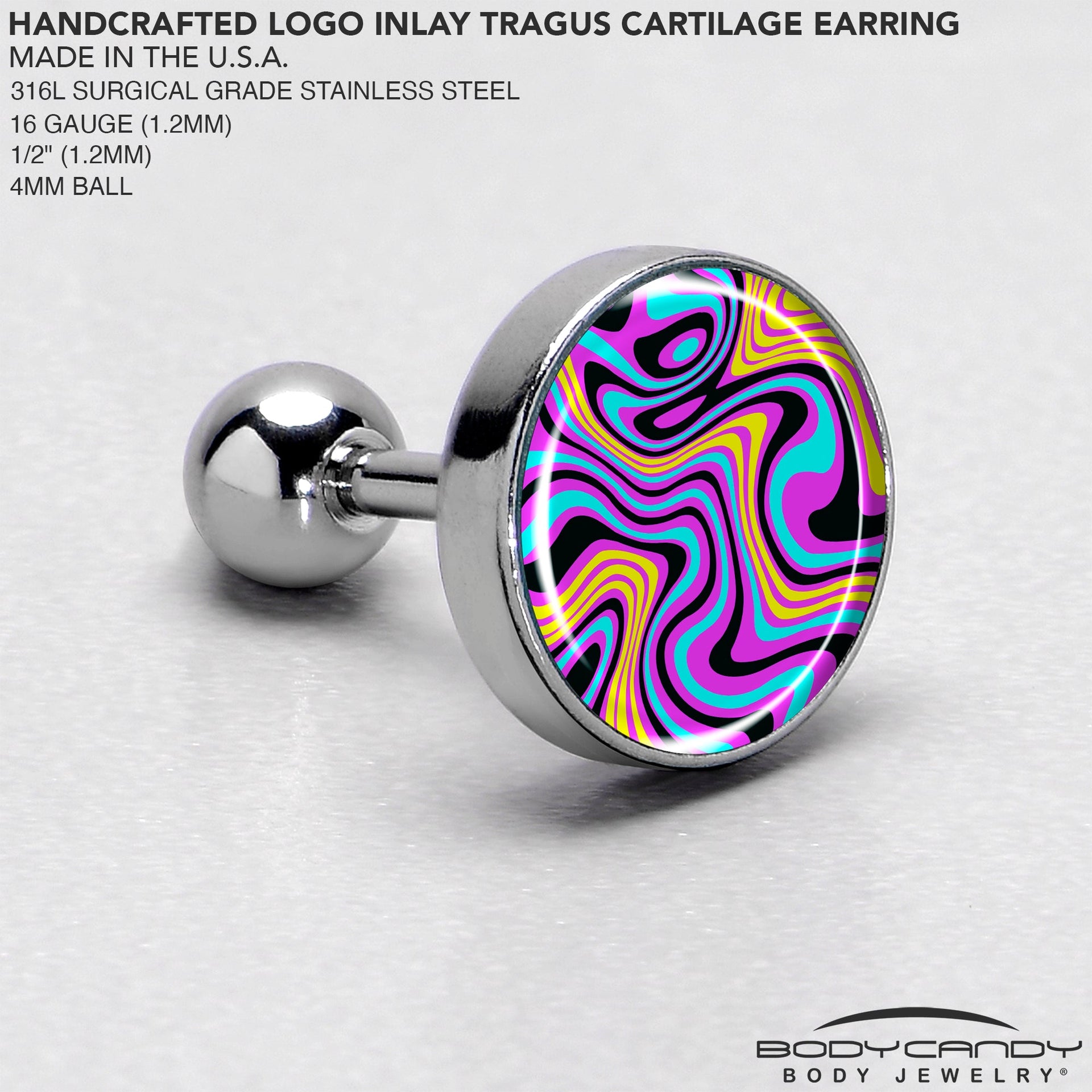 16G 1/4 Funky Swirls Cartilage Tragus Earring by Onyx O