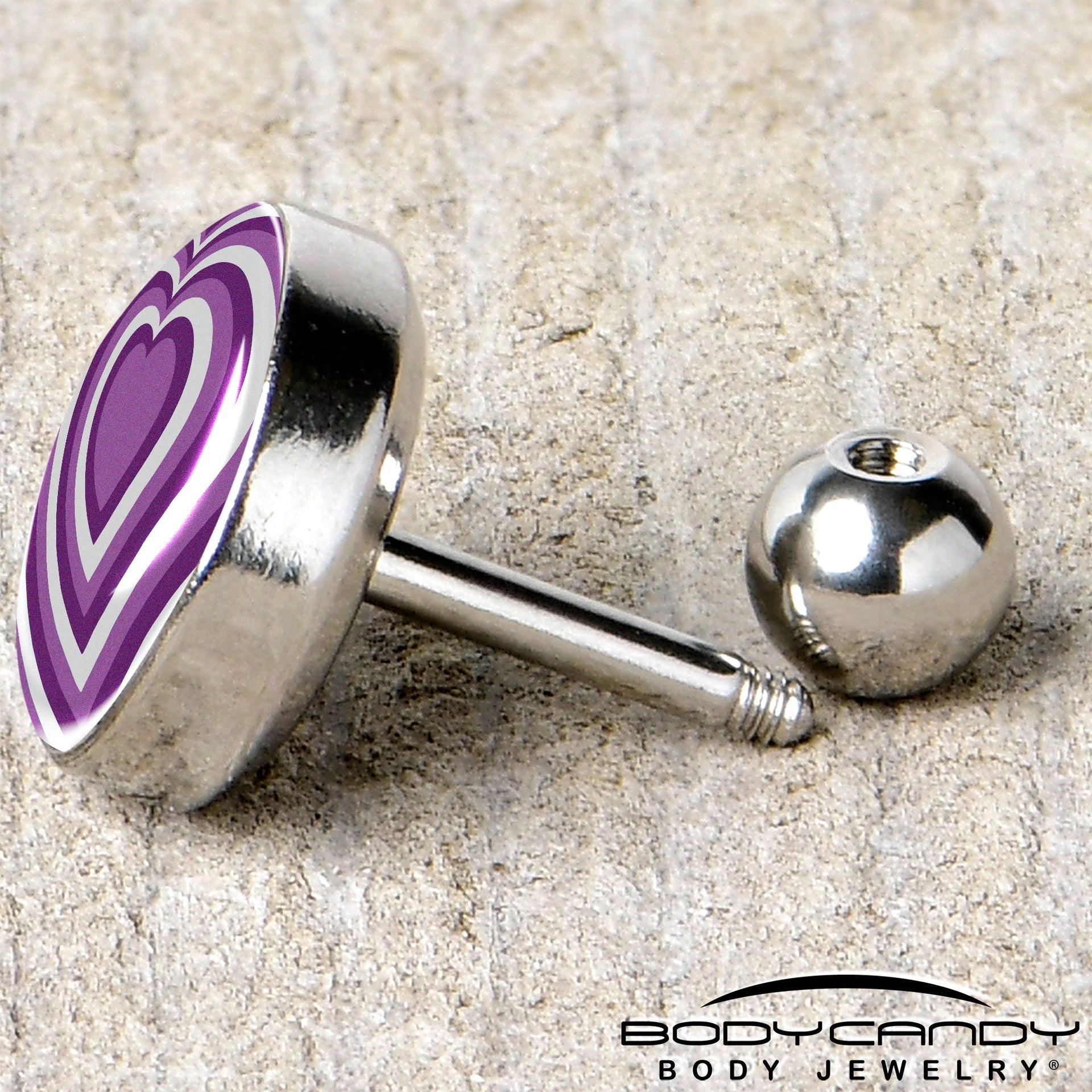 16G 1/4 Purple Retro Heart Tragus Cartilage Earring by Onyx O