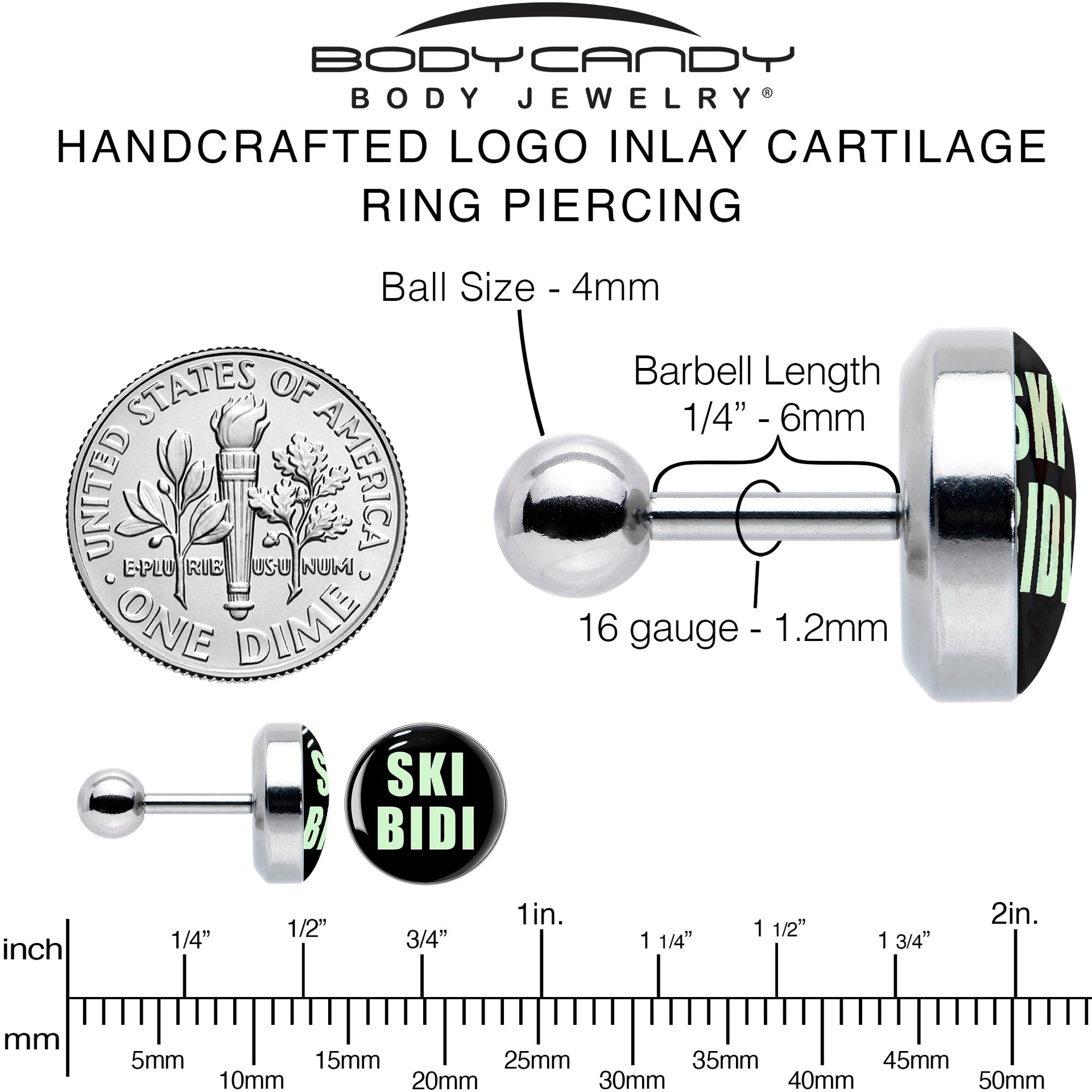 16G 1/4 SKIBIDI Cartilage Tragus Earring by Onyx O