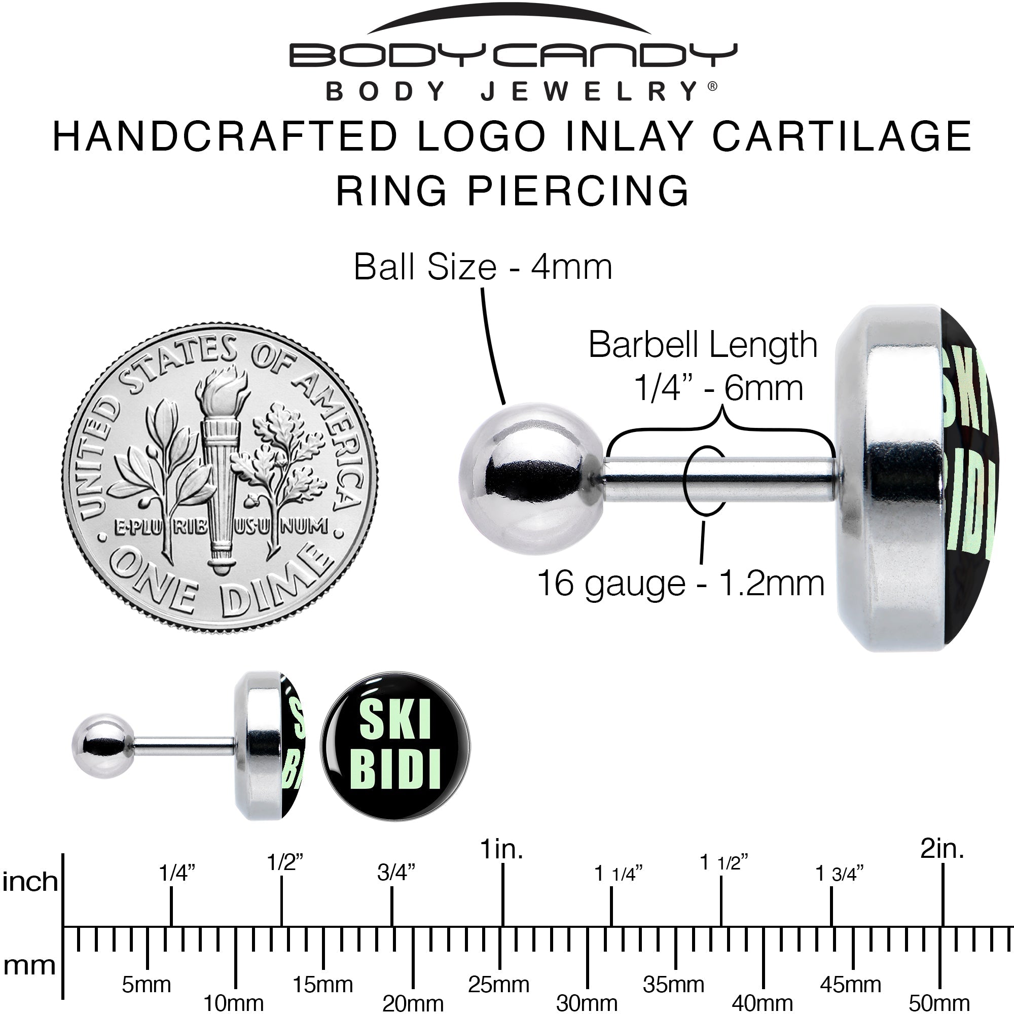 16G 1/4 SKIBIDI Cartilage Tragus Earring by Onyx O