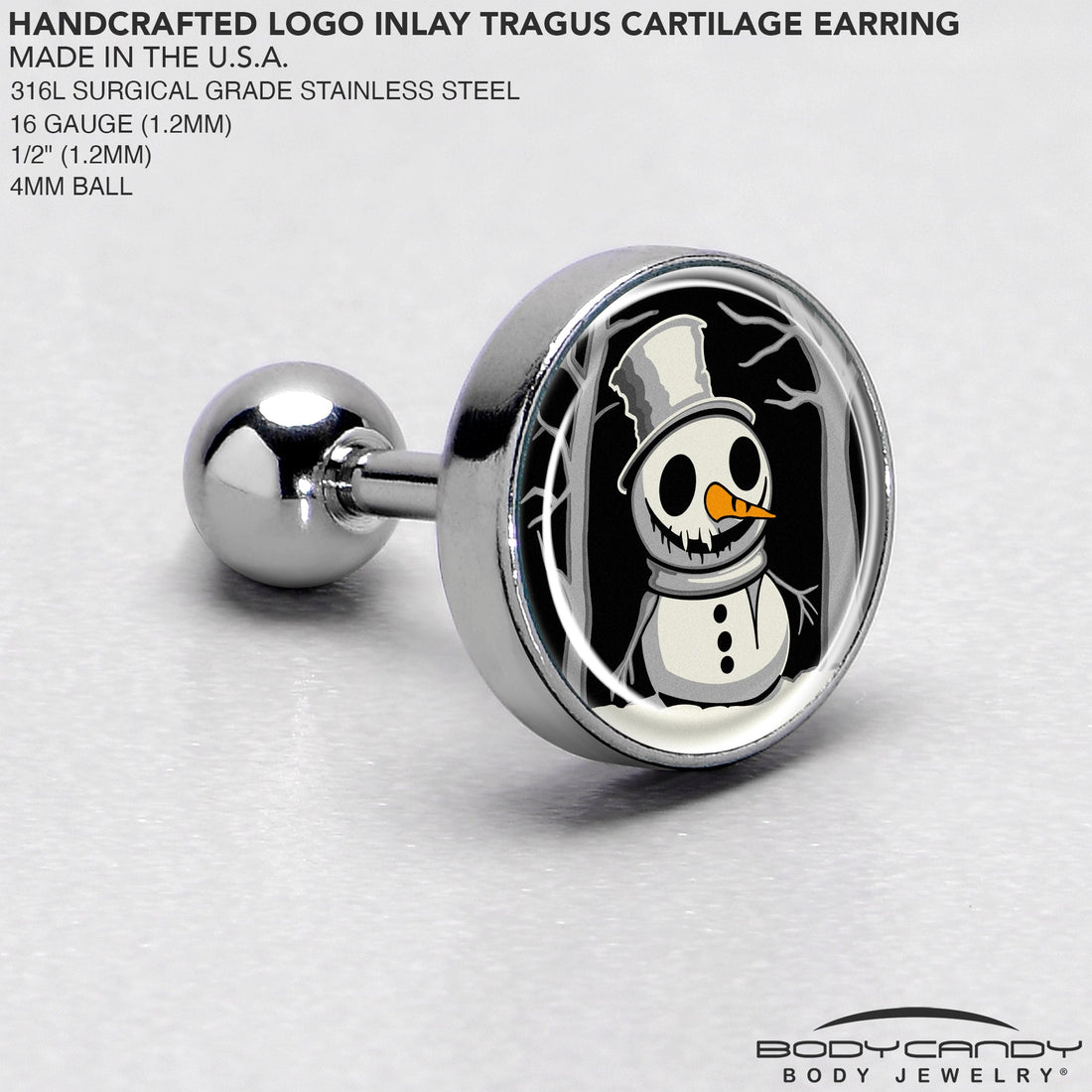 Christmas Holiday Spooky Snowman Tragus Cartilage Earring by Onyx O