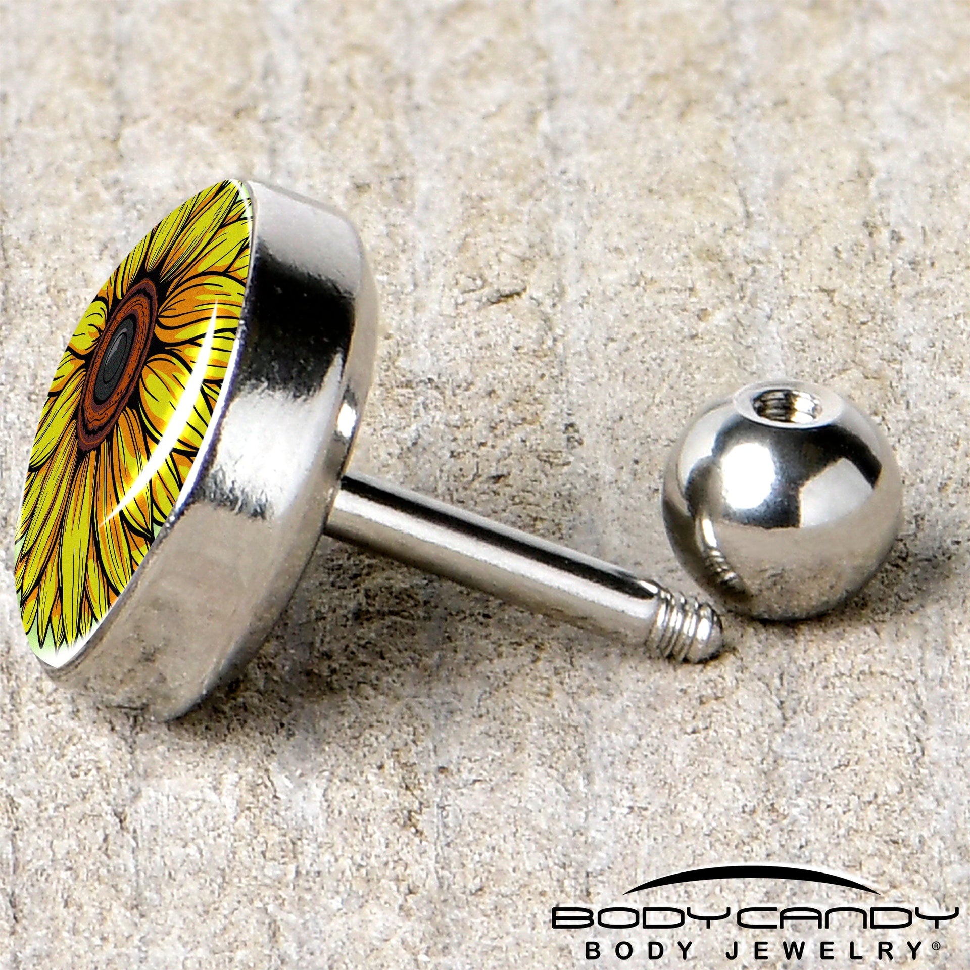 Yellow Sunflower Tragus Earring, 16G Surgical Steel Cartilage Piercing - Image 5