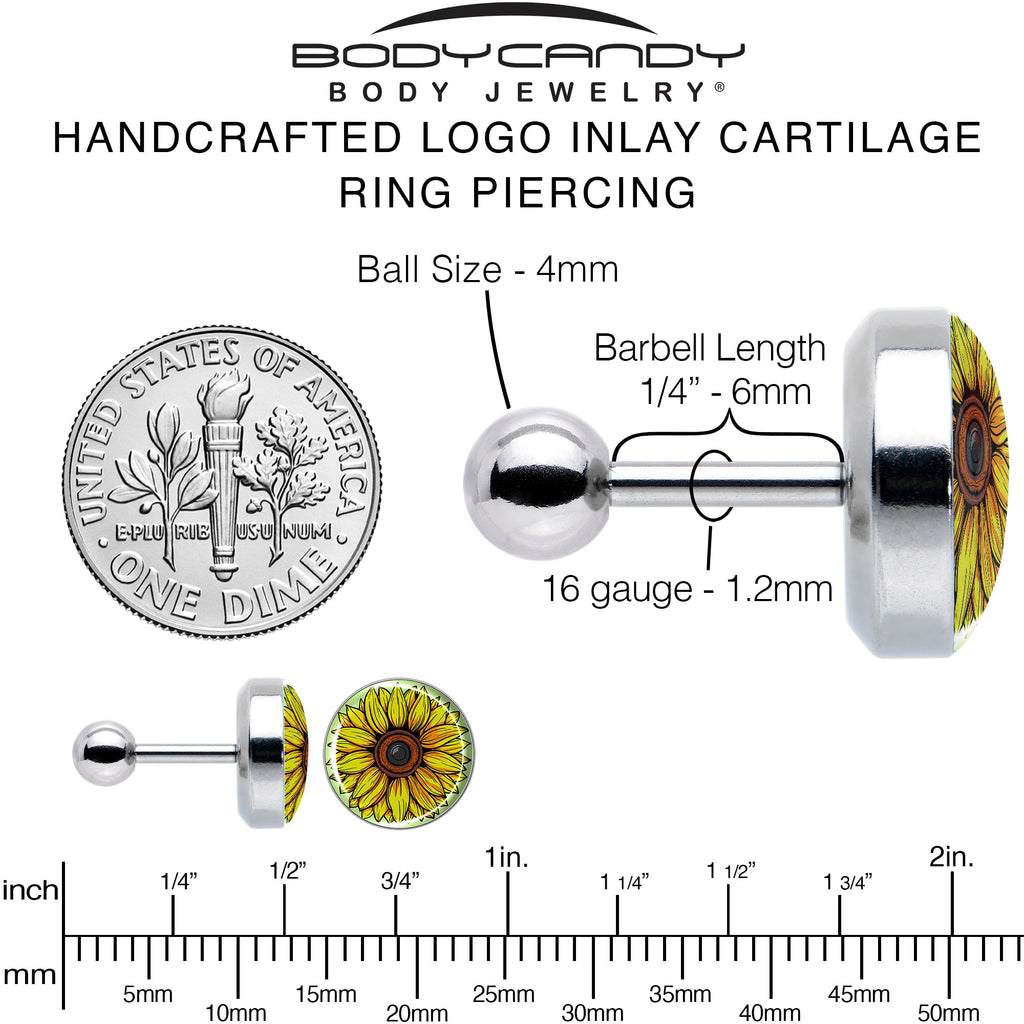 Yellow Sunflower Tragus Earring, 16G Surgical Steel Cartilage Piercing - Image 6