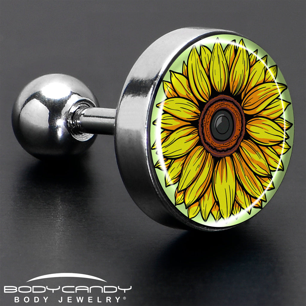 Yellow Sunflower Tragus Earring, 16G Surgical Steel Cartilage Piercing - Image 7