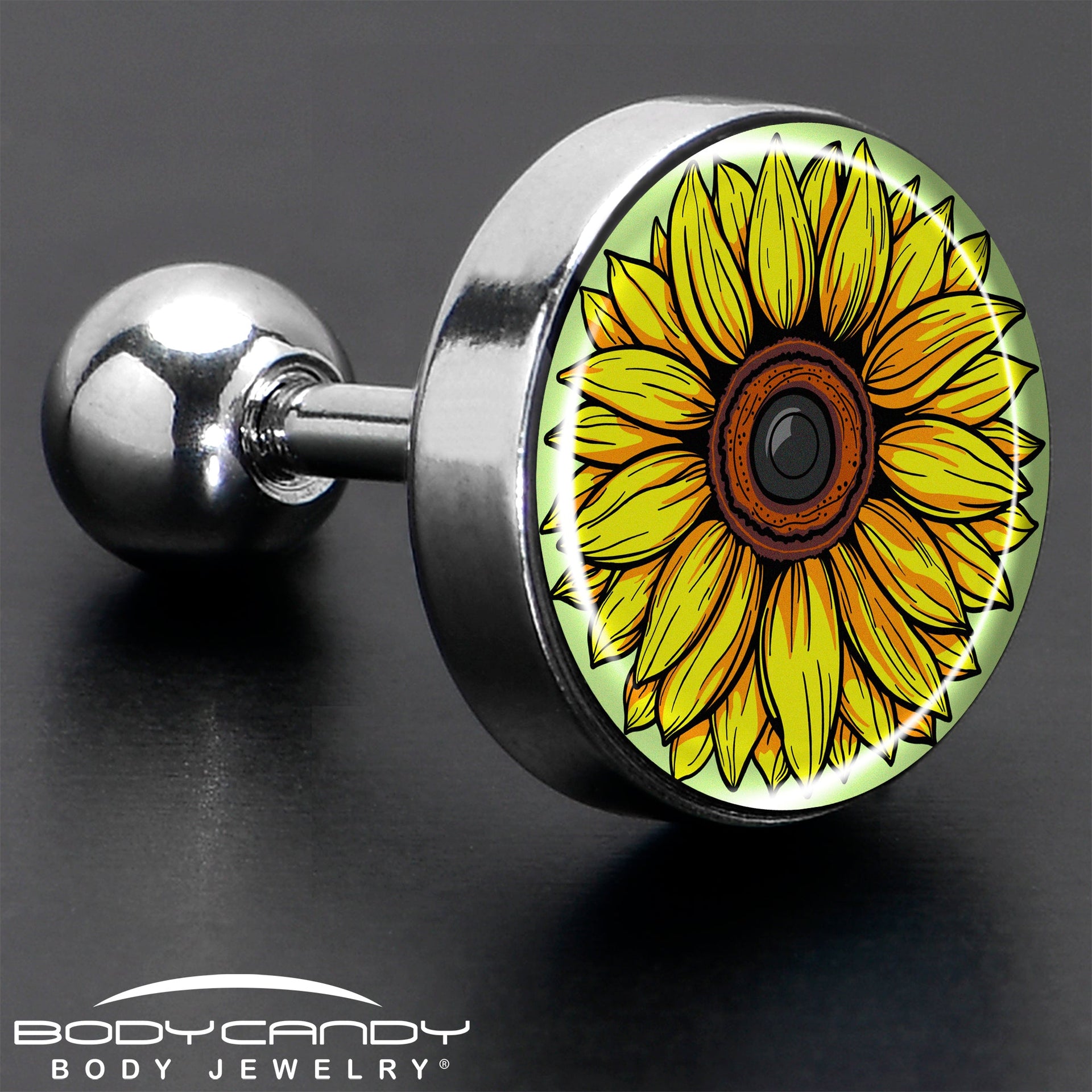Yellow Sunflower Tragus Earring, 16G Surgical Steel Cartilage Piercing - Image 7