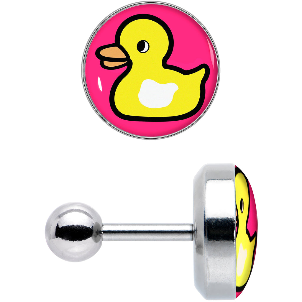 Yellow Ducky Pink Background 16G Cartilage Tragus Stud Earring - Image 2