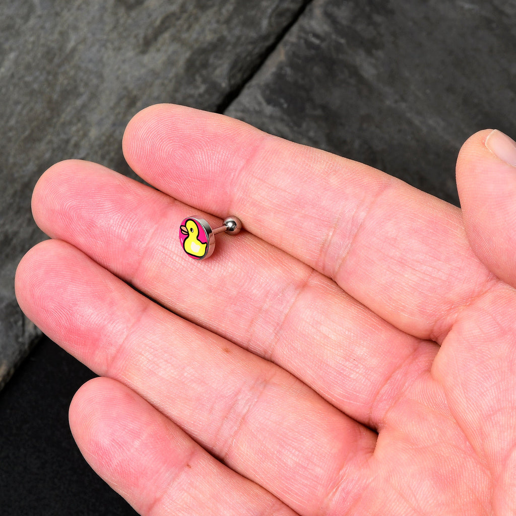 Yellow Ducky Pink Background 16G Cartilage Tragus Stud Earring - Image 3