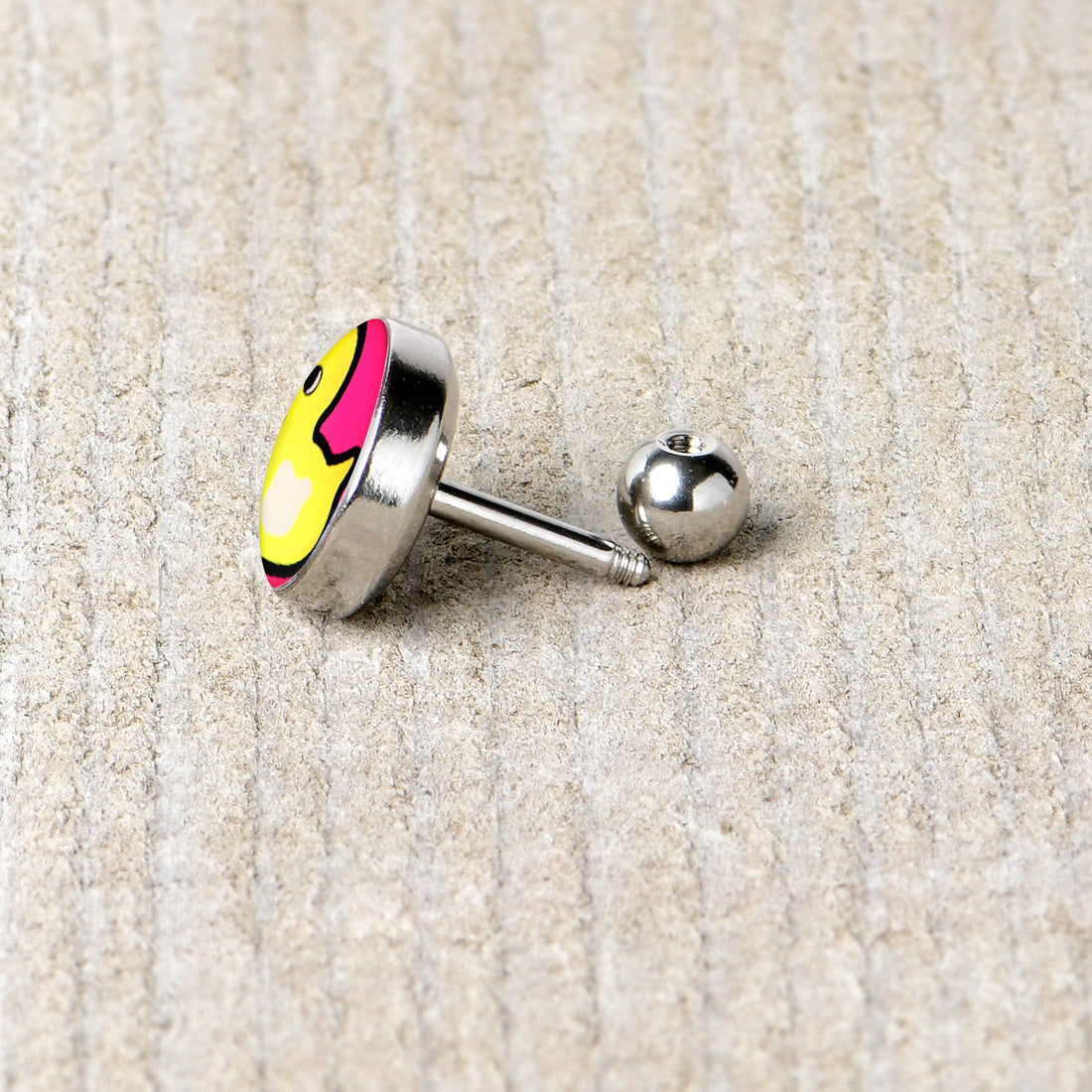 Yellow Ducky Pink Background 16G Cartilage Tragus Stud Earring - Image 5