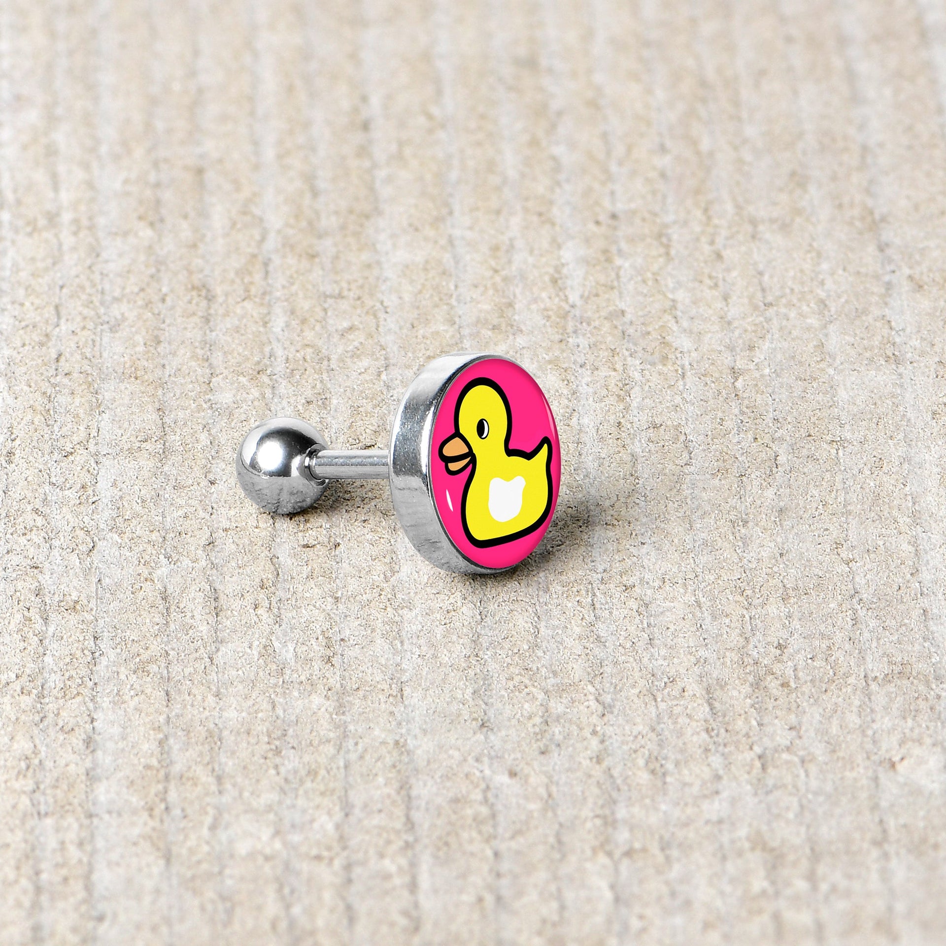 Yellow Ducky Pink Background 16G Cartilage Tragus Stud Earring - Image 6