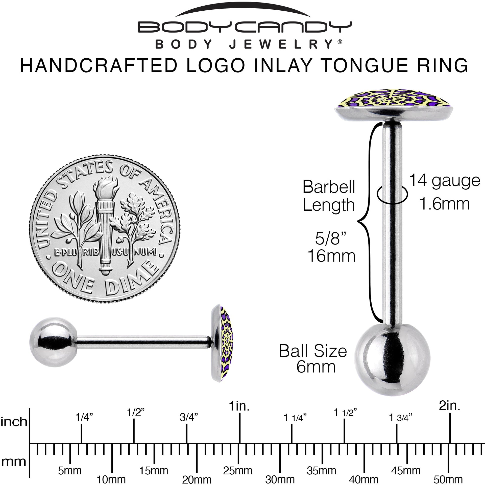 Two Tone Spider Web Barbell Tongue Ring by Onyx O