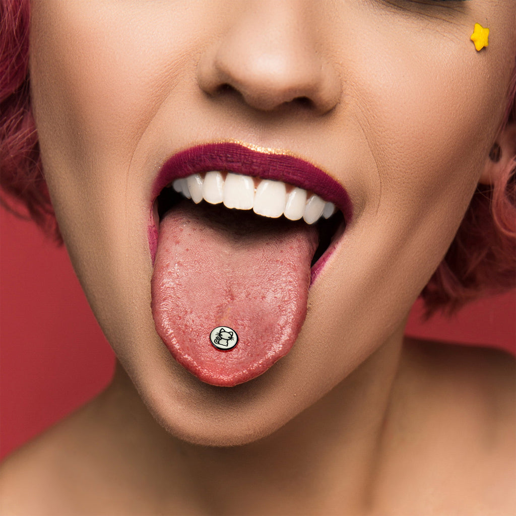 Glow in the Dark Black Anodized Kitty Cat Barbell Tongue Ring by Onyx O