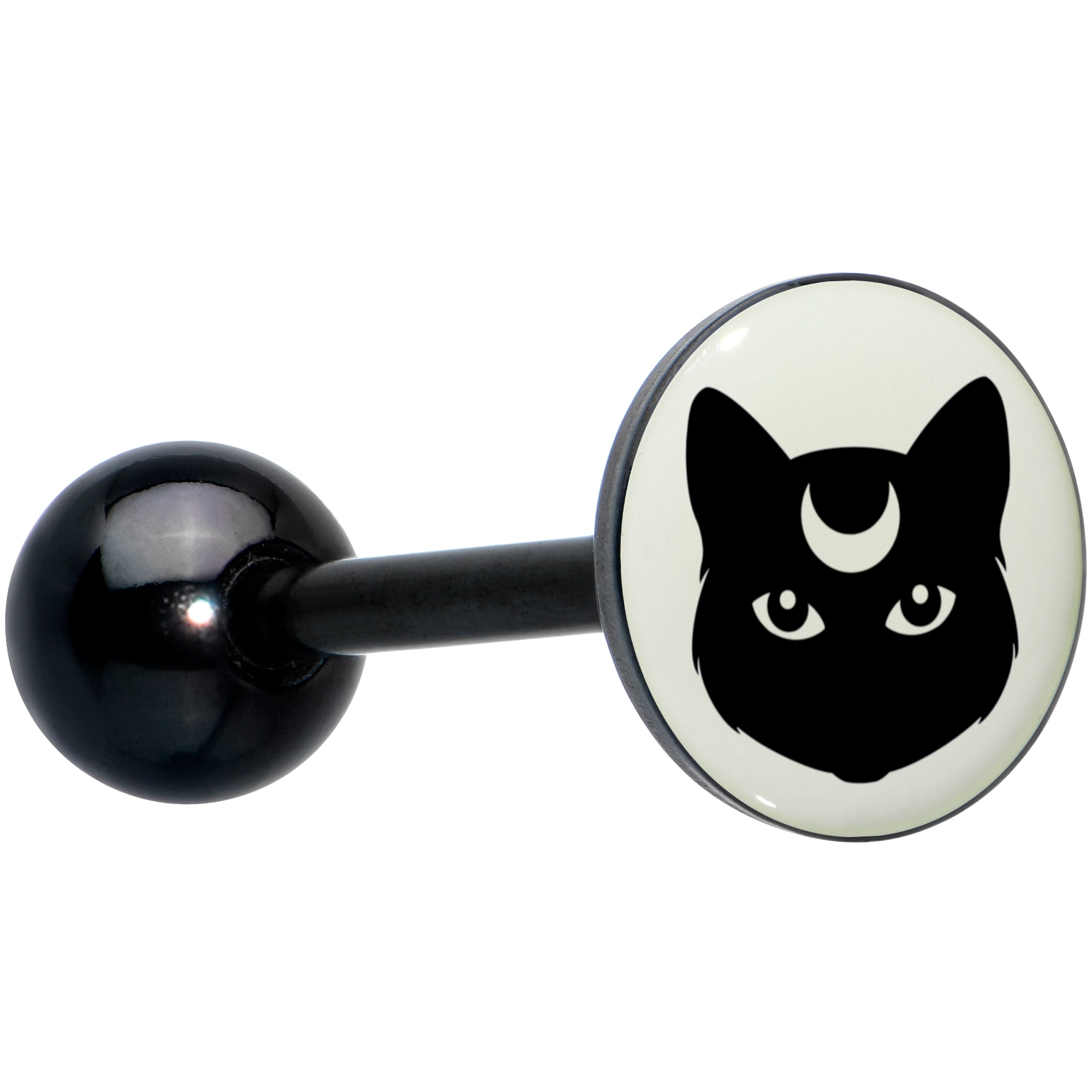 Glow in the Dark Black Anodized Mystic Kitty Cat Barbell Tongue Ring by Onyx O