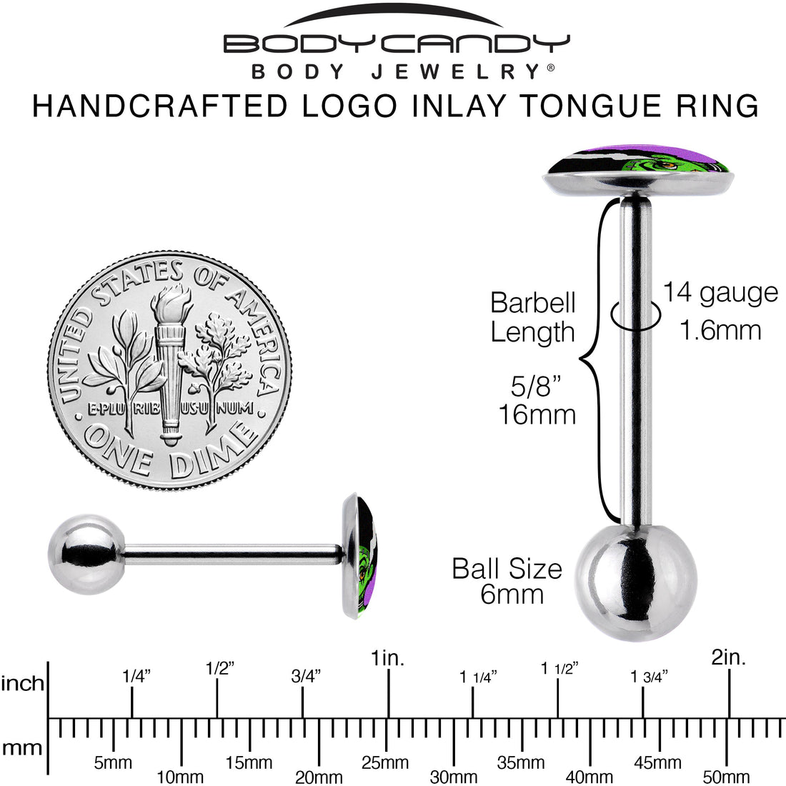 Bride of Frankenstein Barbell Tongue Ring by Onyx O