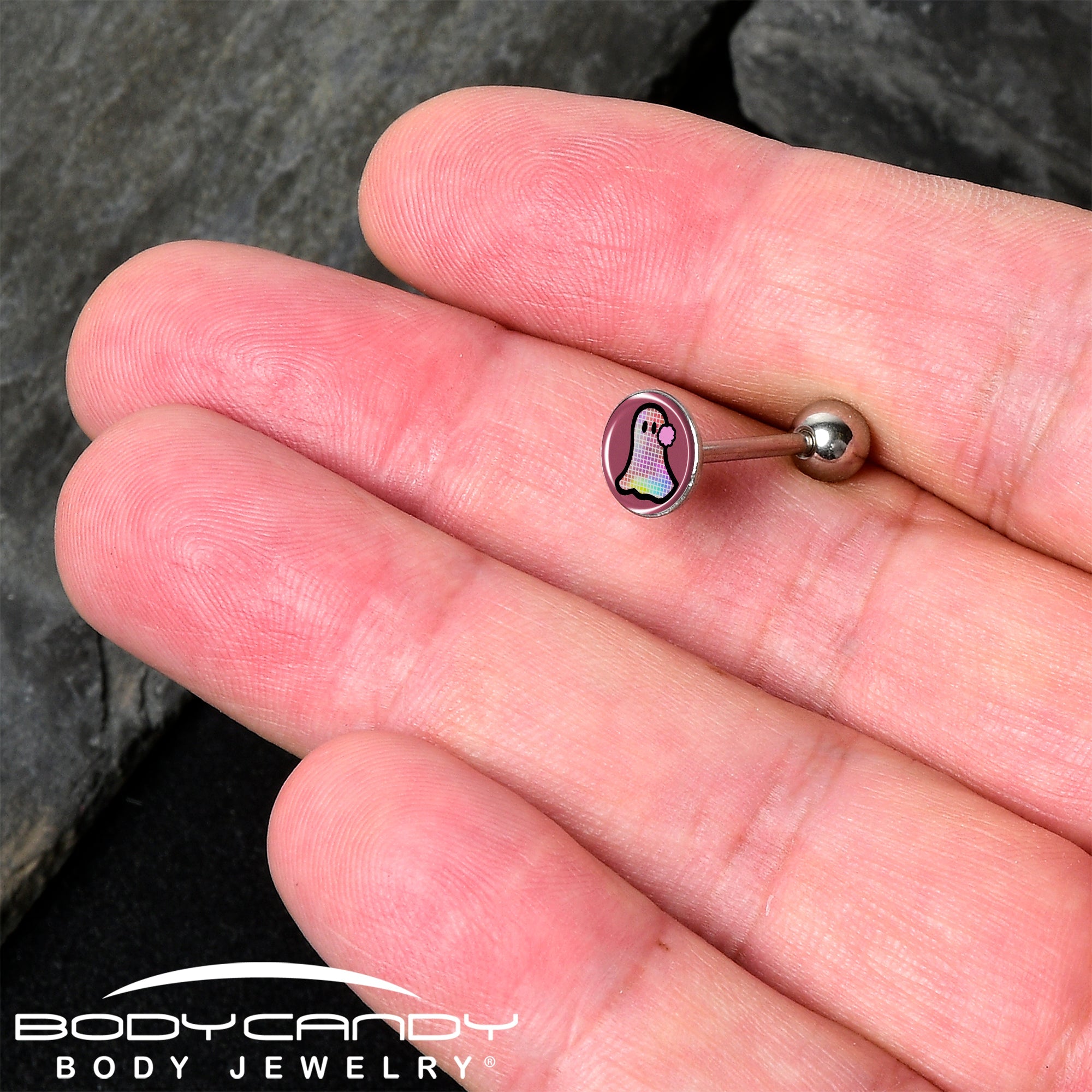 Disco Spirit Ghost Barbell Tongue Ring by Onyx O