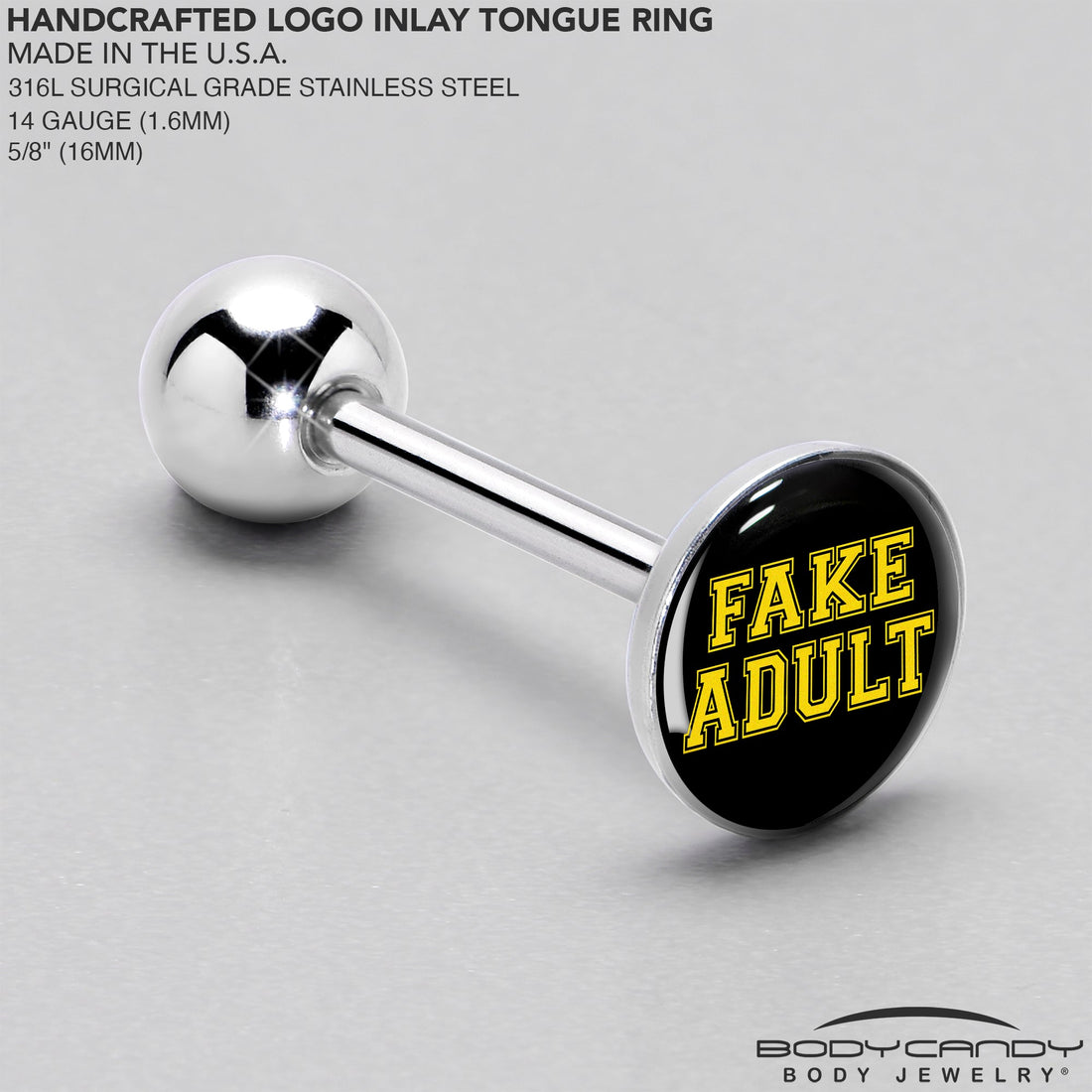 Black Yellow Fake Adult Barbell Tongue Ring by Onyx O