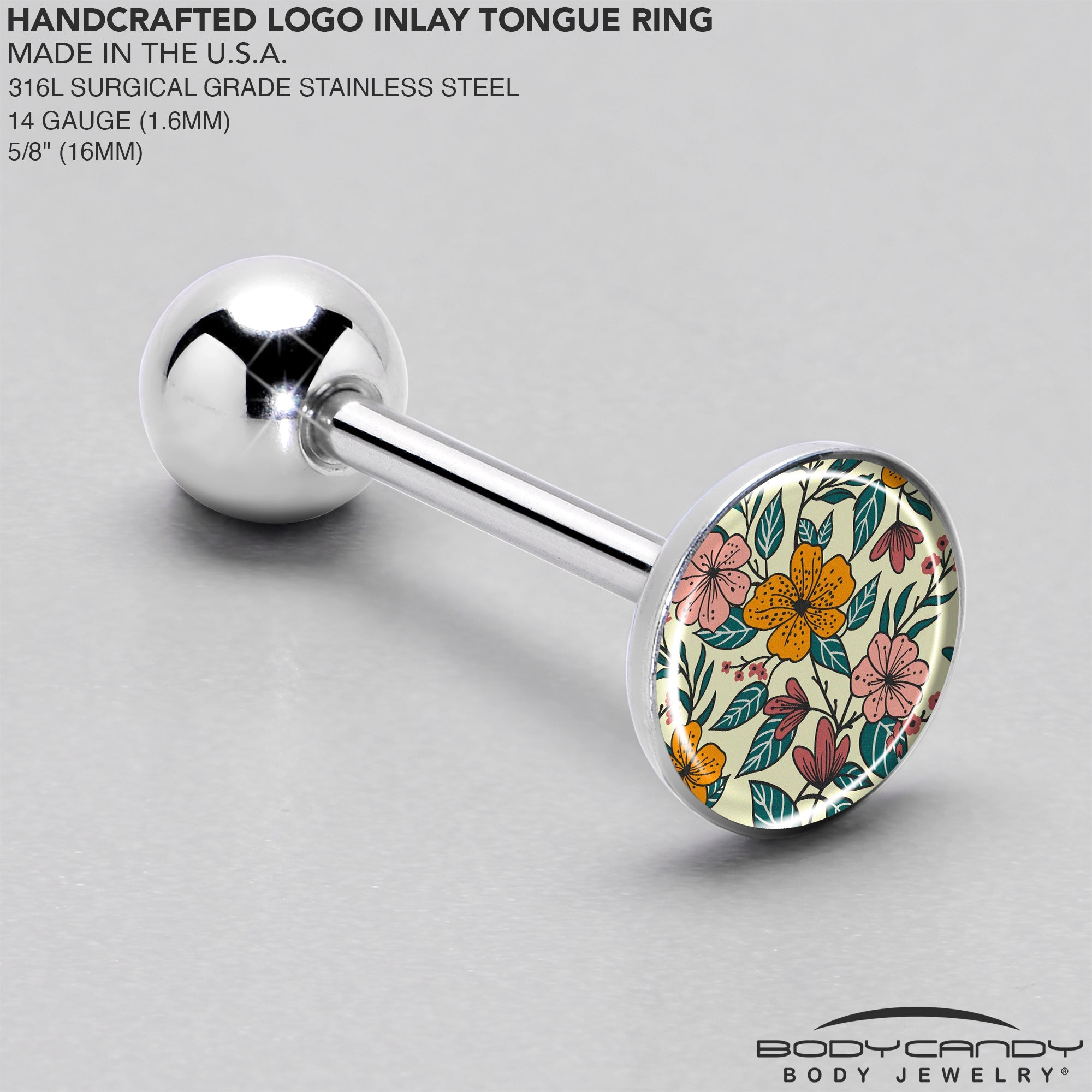 Wildflower Tongue Ring 14g Surgical Steel Floral Barbell
