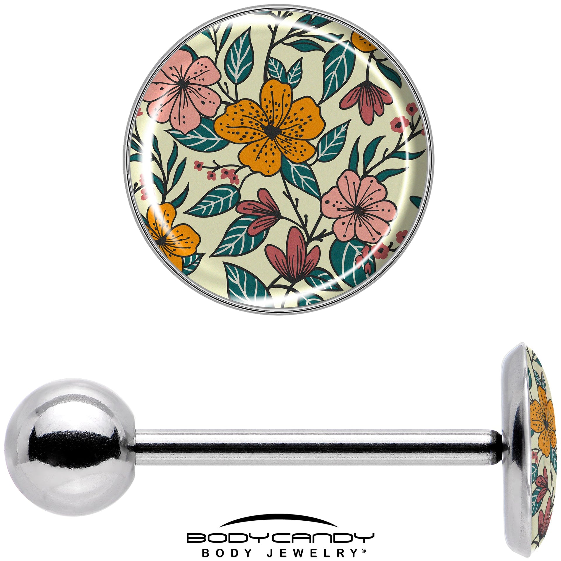 Wildflower Tongue Ring 14g Surgical Steel Floral Barbell